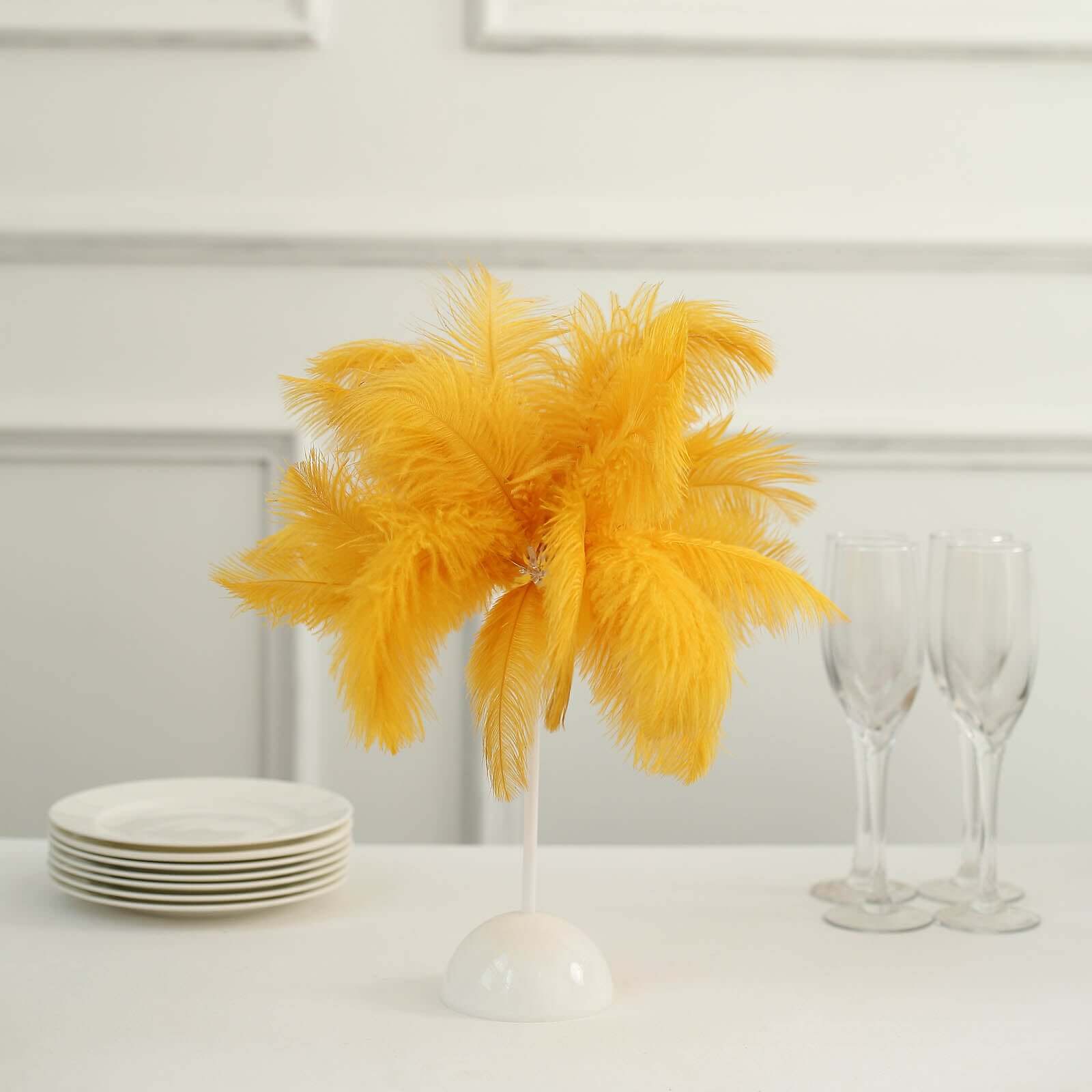 Cordless Table Lamp 15" LED Ostrich Feather Design Gold - Battery Operated Wedding Desk Light - Image 9
