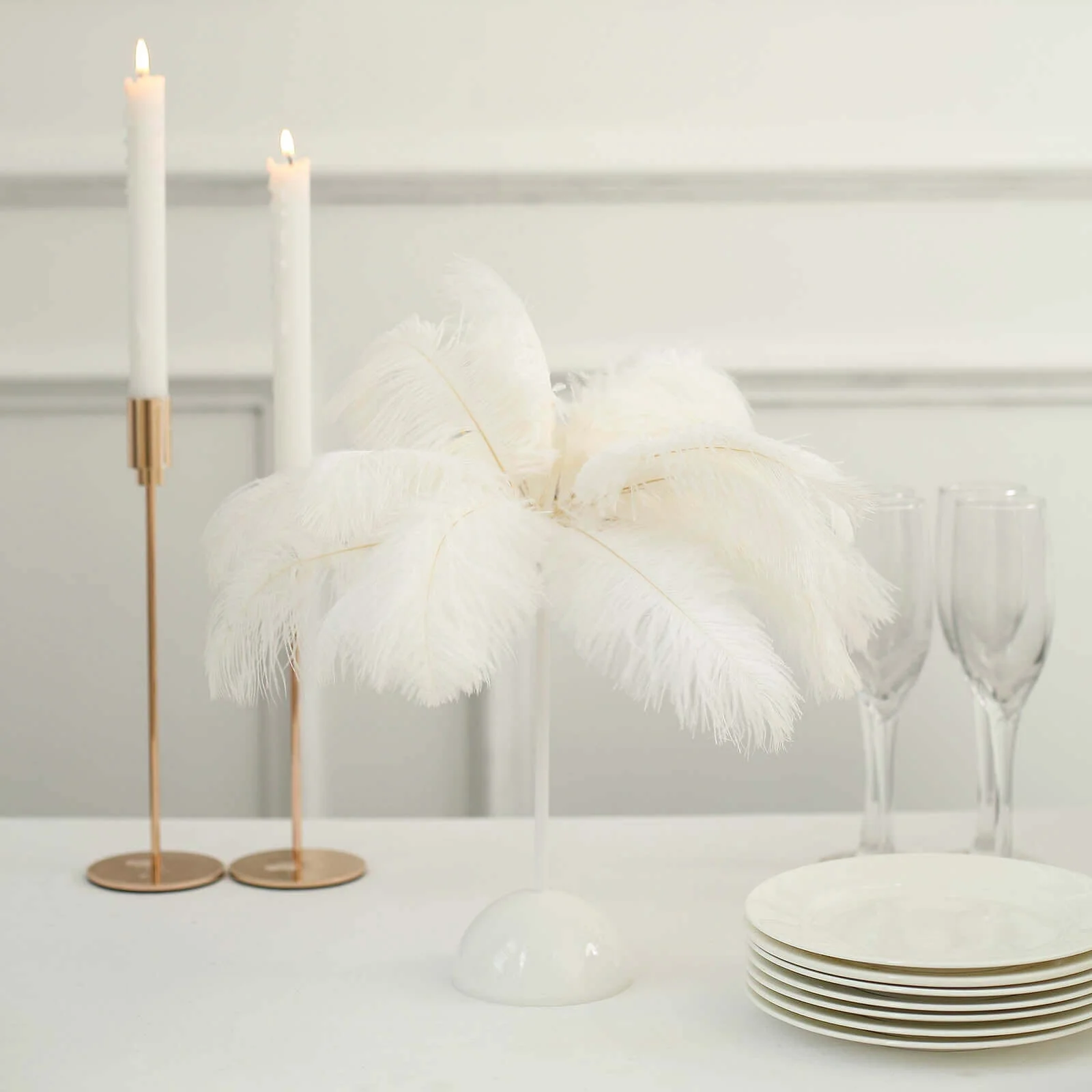 Cordless Table Lamp 15" LED Ostrich Feather Design White - Battery Operated Wedding Desk Light - Image 2