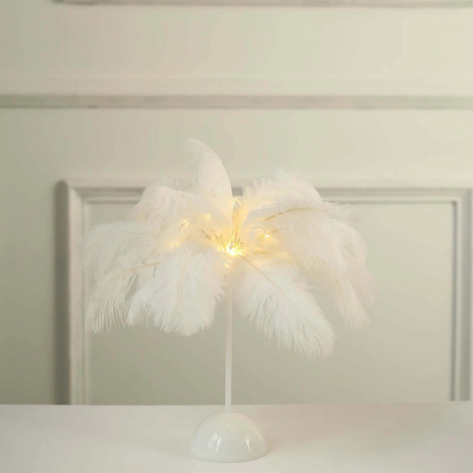 Cordless Table Lamp 15" LED Ostrich Feather Design White - Battery Operated Wedding Desk Light - Image 5