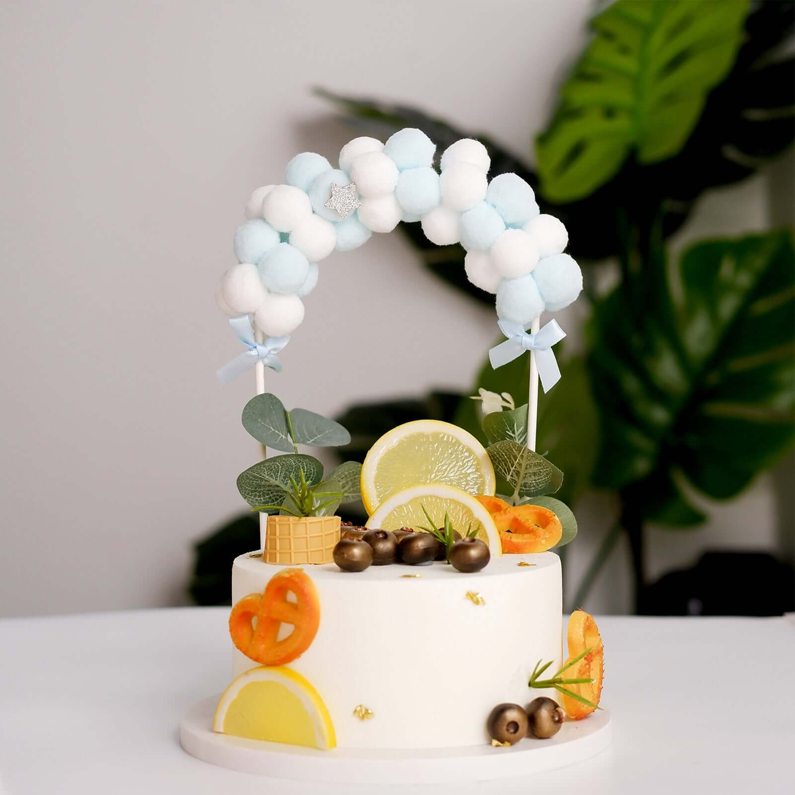 Cotton Ball Arch Cake Topper 6"x11" Blue/White - Versatile Mini Cake Decoration Supplies for Stylish & Fun Party Themes - Image 2