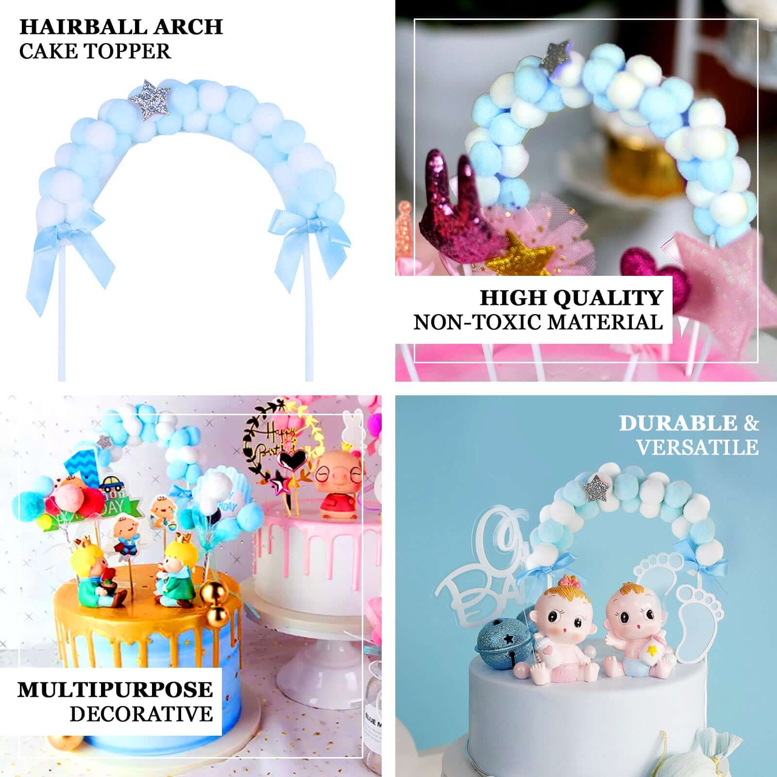 Cotton Ball Arch Cake Topper 6"x11" Blue/White - Versatile Mini Cake Decoration Supplies for Stylish & Fun Party Themes - Image 4