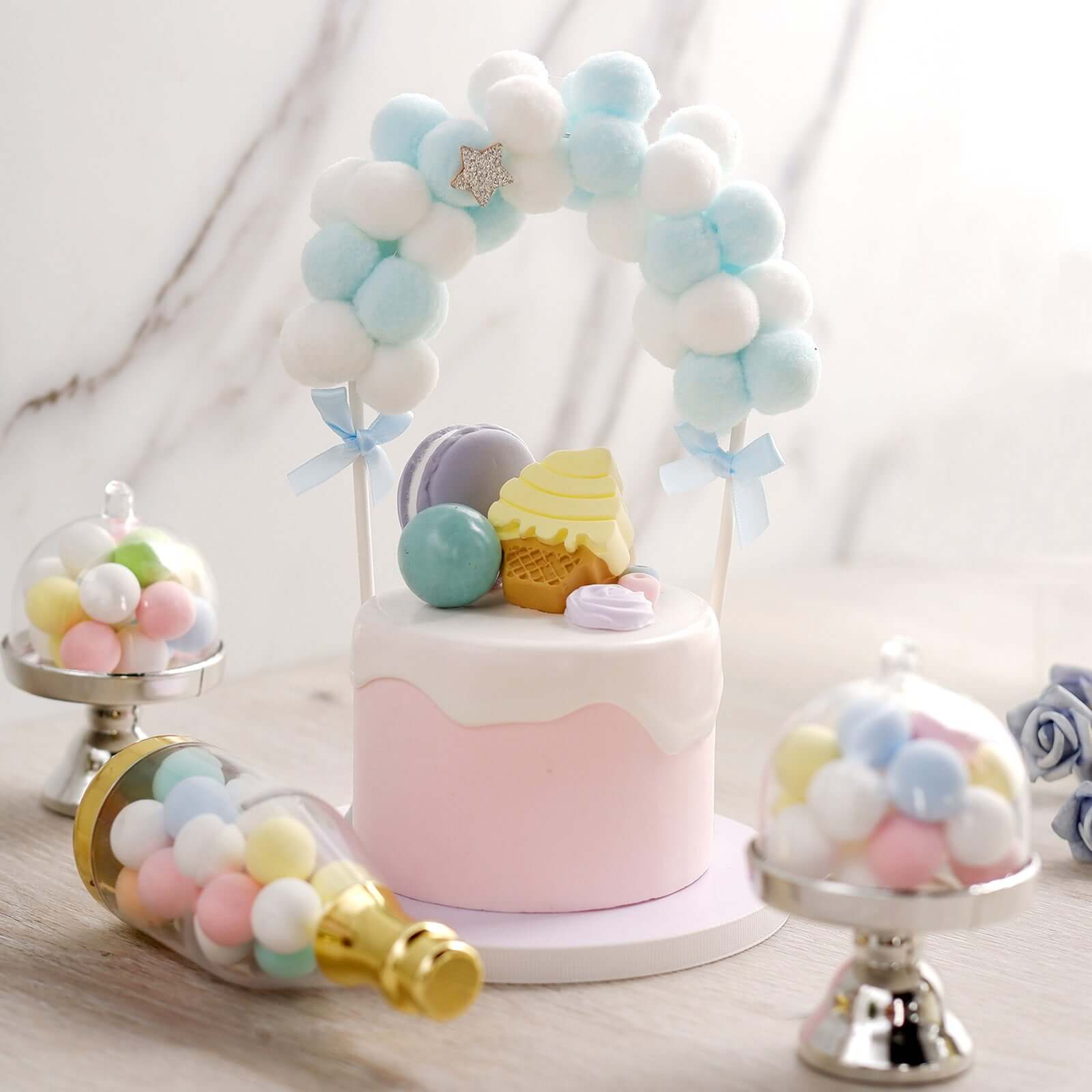 Cotton Ball Arch Cake Topper 6"x11" Blue/White - Versatile Mini Cake Decoration Supplies for Stylish & Fun Party Themes - Image 8