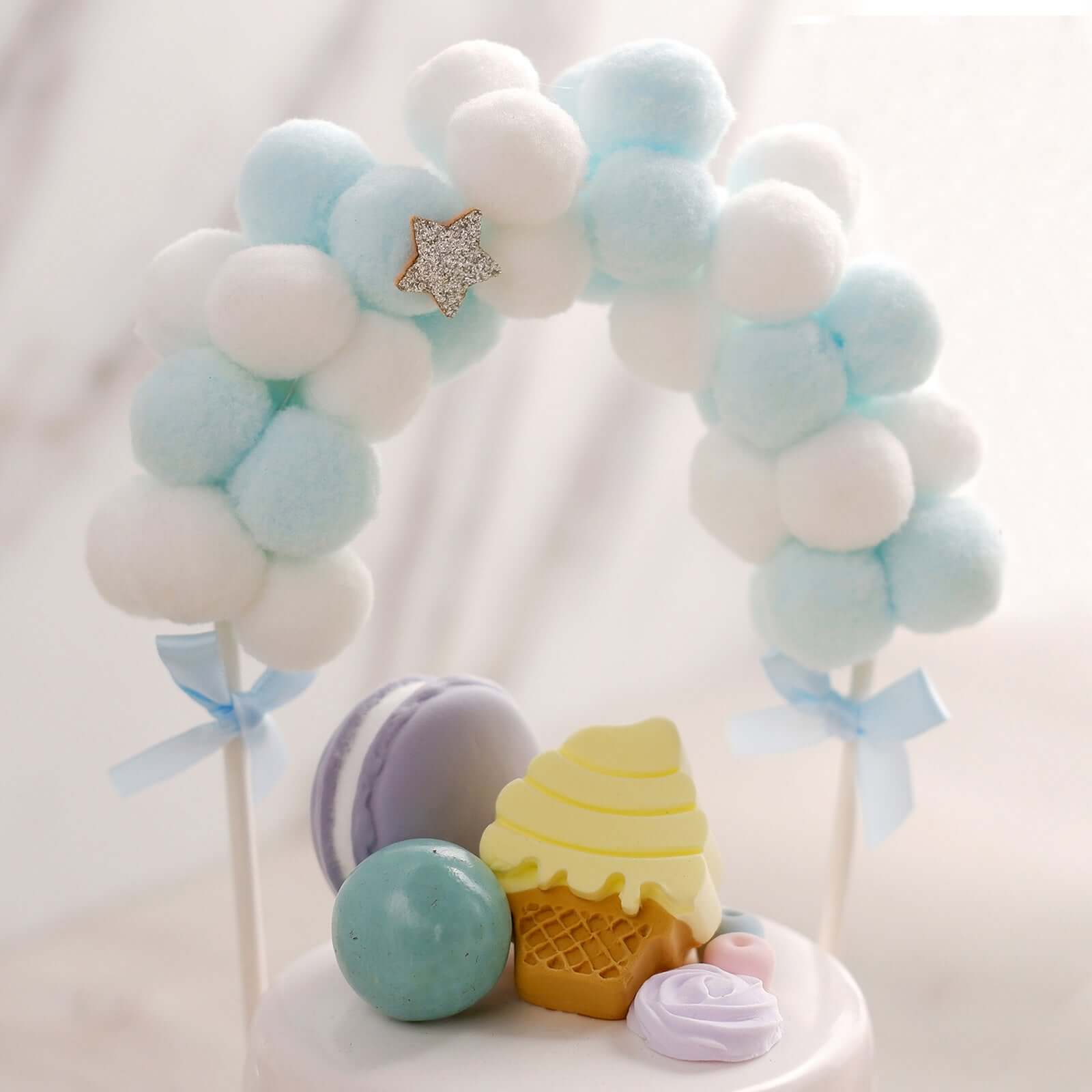 Cotton Ball Arch Cake Topper 6"x11" Blue/White - Versatile Mini Cake Decoration Supplies for Stylish & Fun Party Themes - Image 9