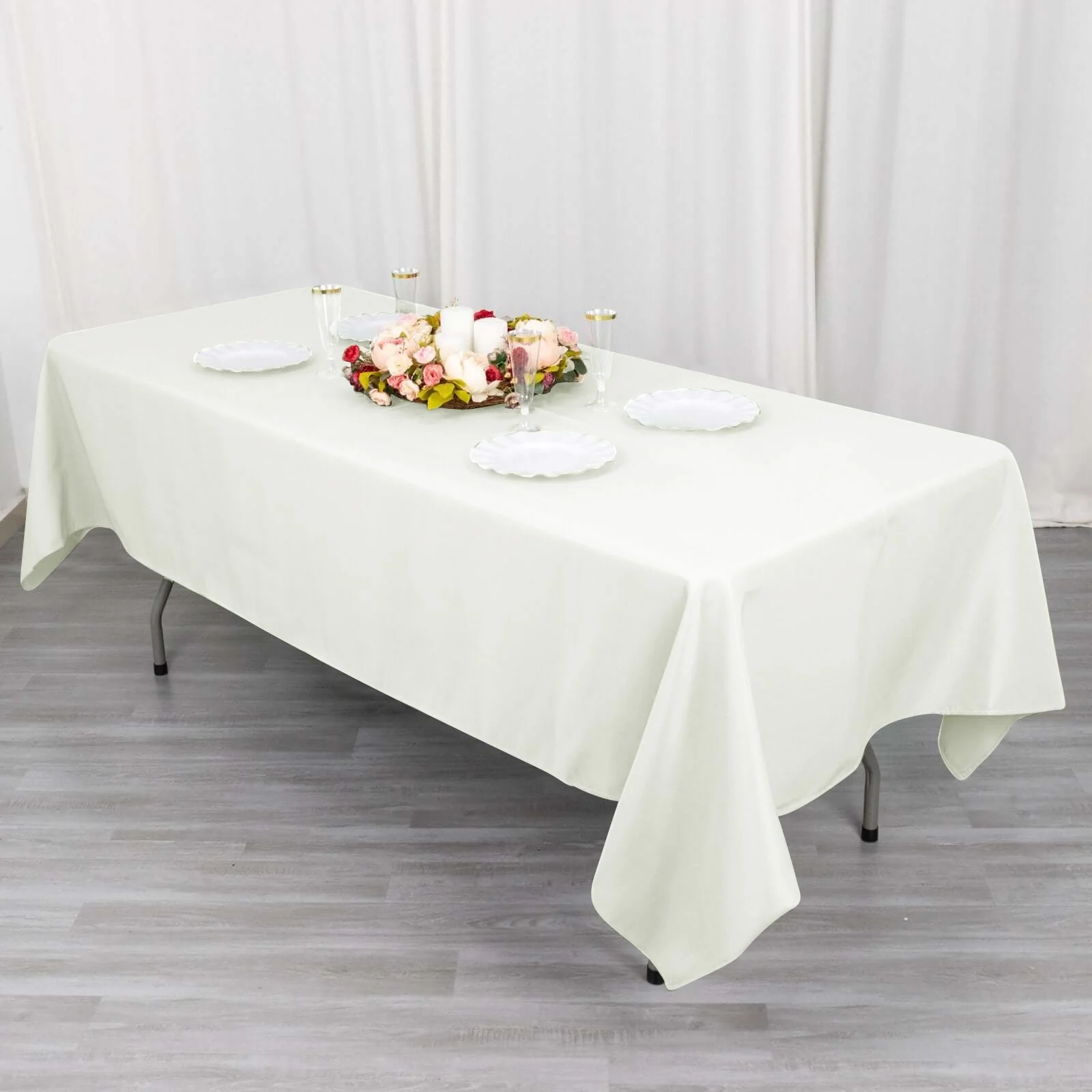 Cotton Blend Rectangle Tablecloth 60"x102" Ivory Wrinkle-Resistant Fabric - Stylish Table Cover - Image 9