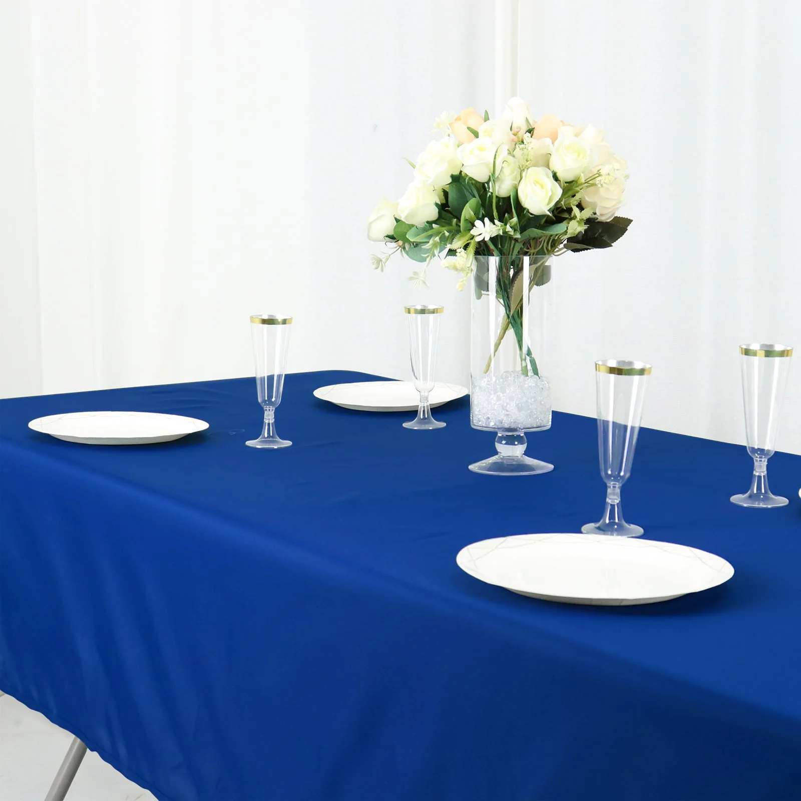 Cotton Blend Rectangle Tablecloth 60"x102" Royal Blue Wrinkle-Resistant Fabric - Stylish Table Cover - Image 2