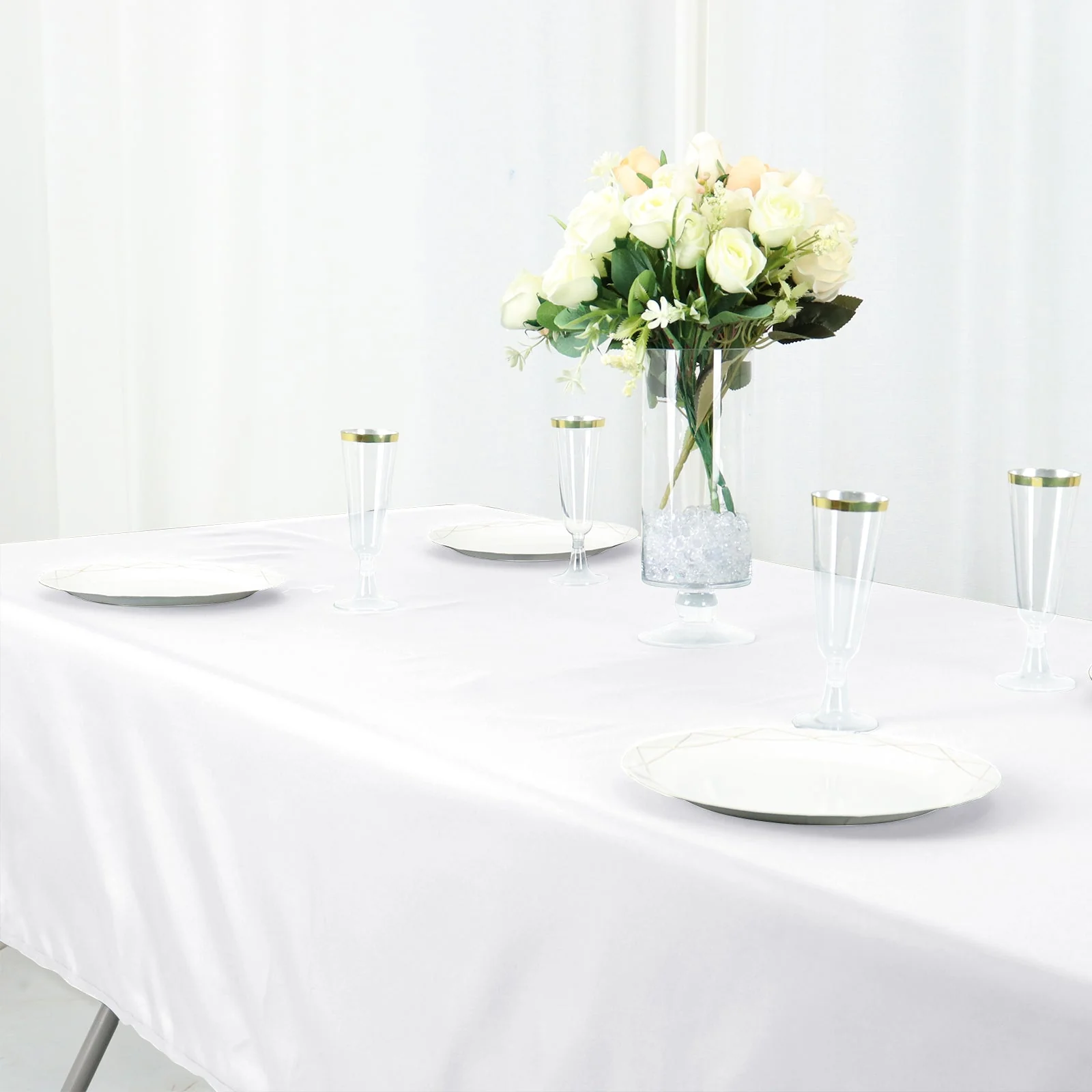 Cotton Blend Rectangle Tablecloth 60"x102" White Wrinkle-Resistant Fabric - Stylish Table Cover for Events - Image 2