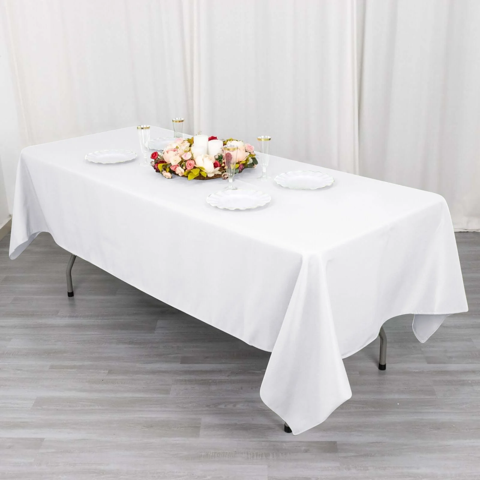 Cotton Blend Rectangle Tablecloth 60"x102" White Wrinkle-Resistant Fabric - Stylish Table Cover for Events - Image 9
