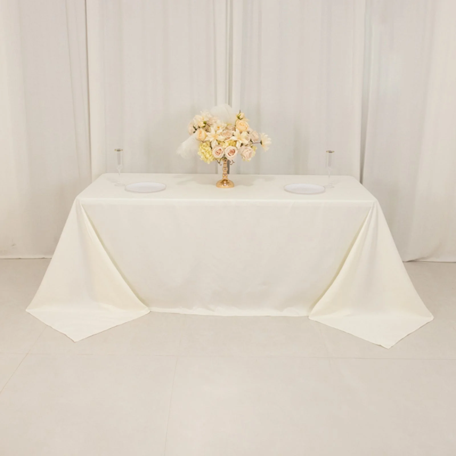 Cotton Blend Rectangle Tablecloth 90"x132" Ivory with Seamless Wrinkle-Resistant Finish Table Cover - Image 10