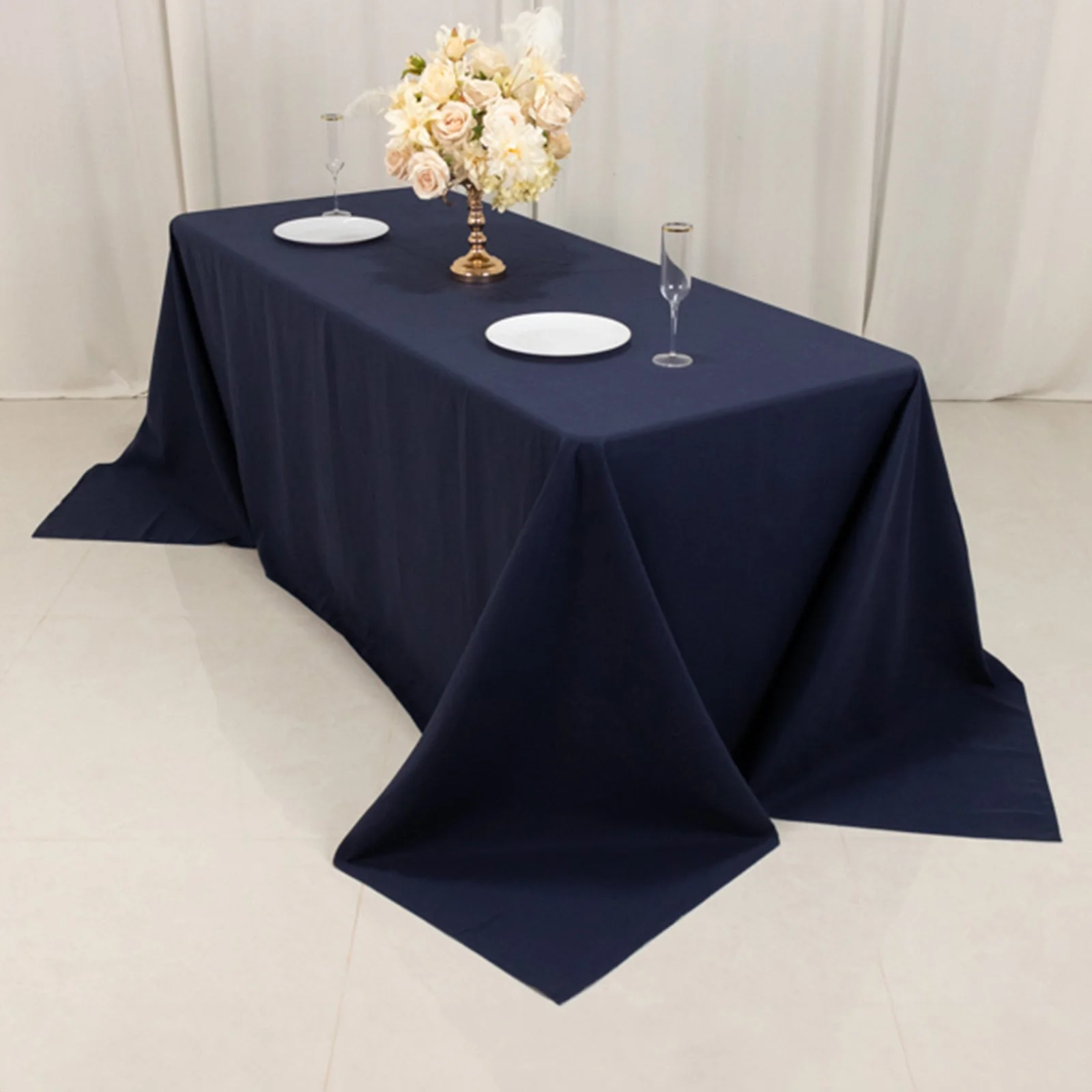 Cotton Blend Rectangle Tablecloth 90"x132" Navy Blue with Seamless Wrinkle-Resistant Finish Table Cover - Image 10