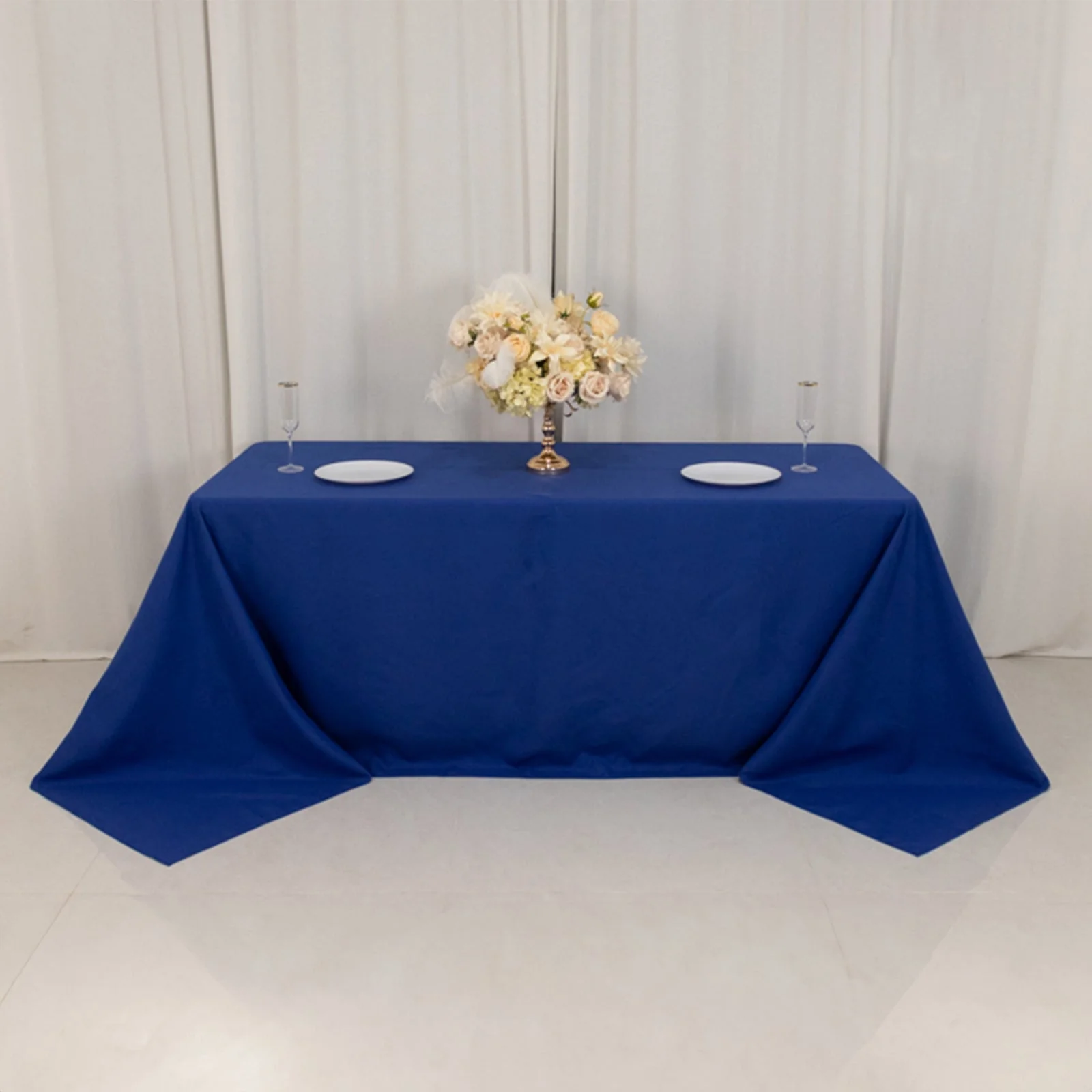 Cotton Blend Rectangle Tablecloth 90"x132" Royal Blue with Seamless Wrinkle-Resistant Finish Table Cover - Image 3
