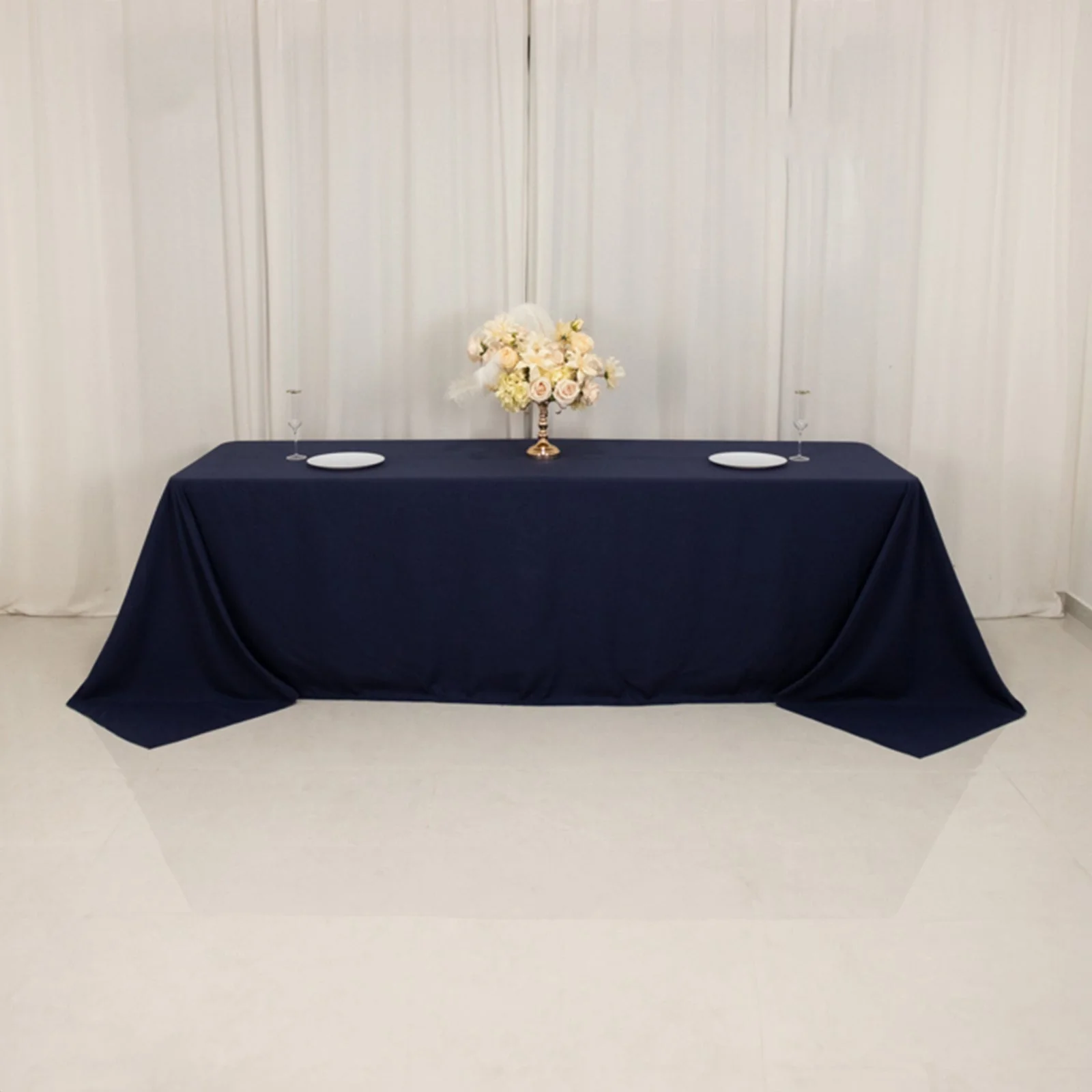 Cotton Blend Rectangle Tablecloth 90"x156" Navy Blue with Seamless Wrinkle-Resistant Finish Table Cover - Image 10