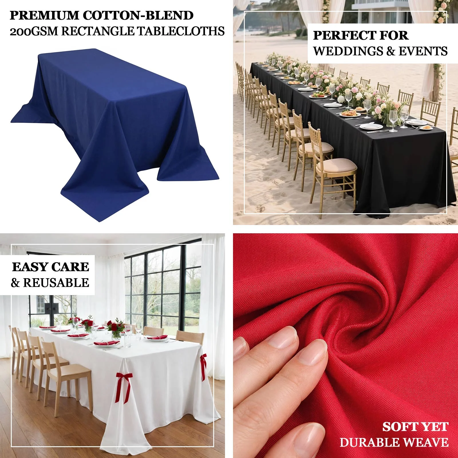 Cotton Blend Rectangle Tablecloth 90"x156" White with Seamless Wrinkle-Resistant Finish - Ideal for Banquets and Special Events - Image 4