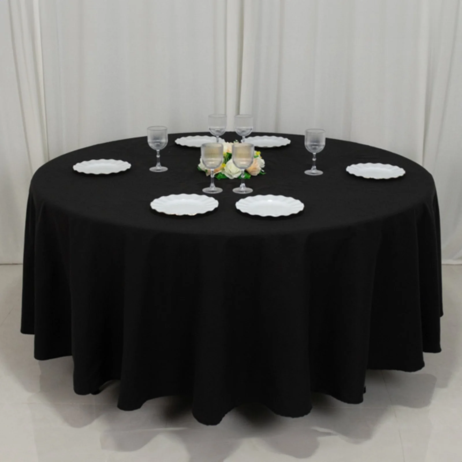 Cotton Blend Round Tablecloth 108" Black - Wrinkle-Resistant Finish Table Cover - Image 10