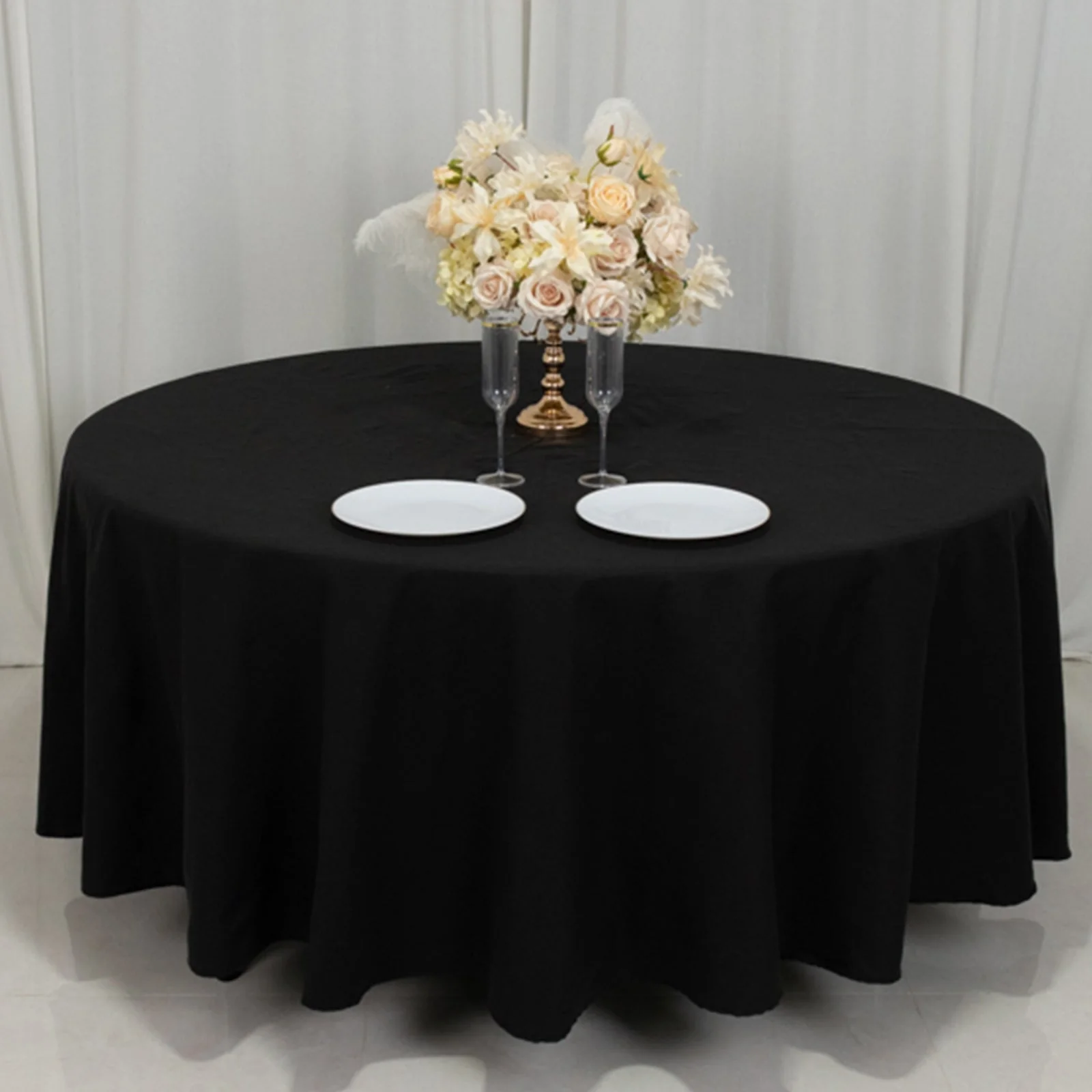 Cotton Blend Round Tablecloth 108" Black - Wrinkle-Resistant Finish Table Cover - Image 9