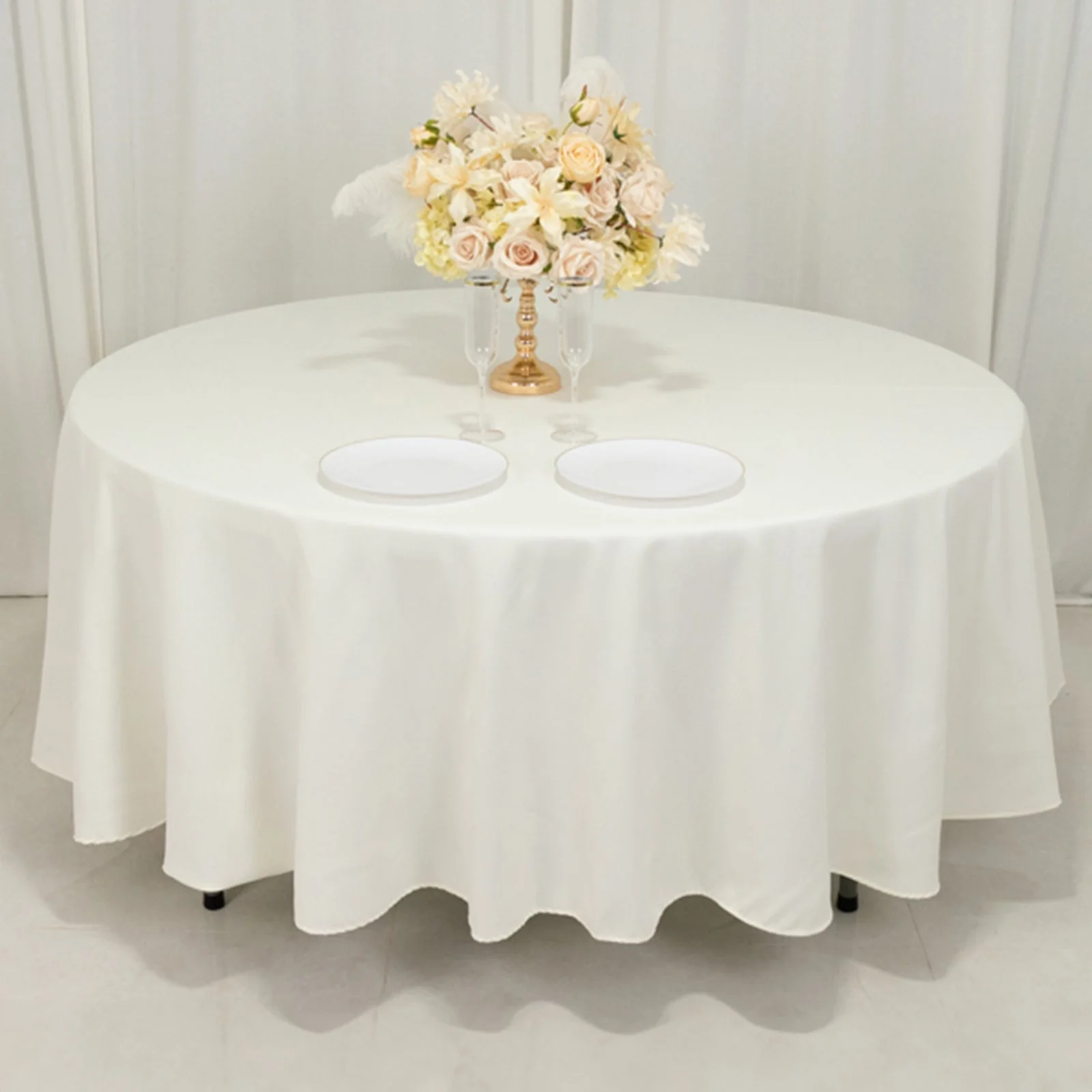 Cotton Blend Round Tablecloth 108" Ivory - Wrinkle-Resistant Finish Table Cover - Image 9