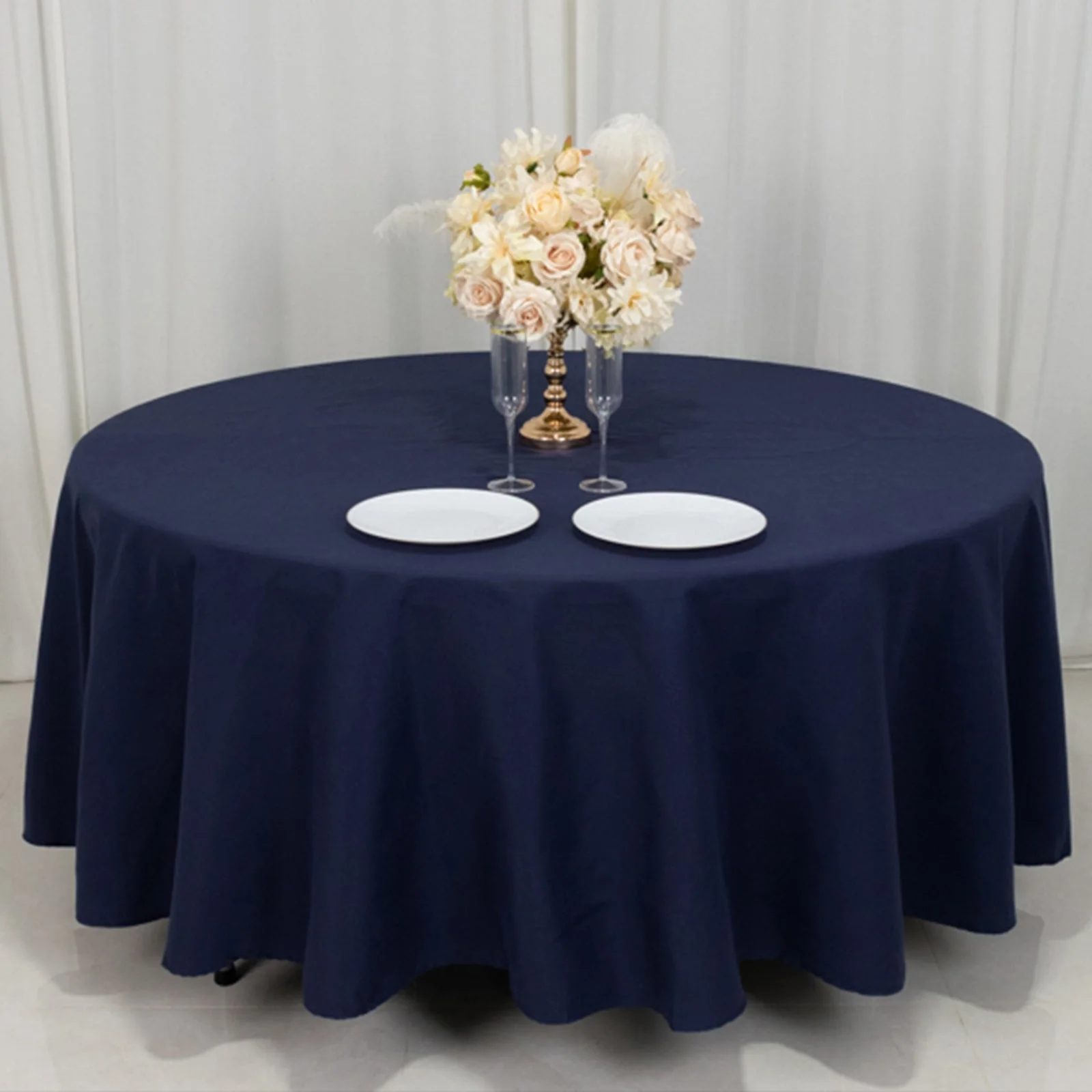 Cotton Blend Round Tablecloth 108" Navy Blue - Wrinkle-Resistant Finish Table Cover - Image 3