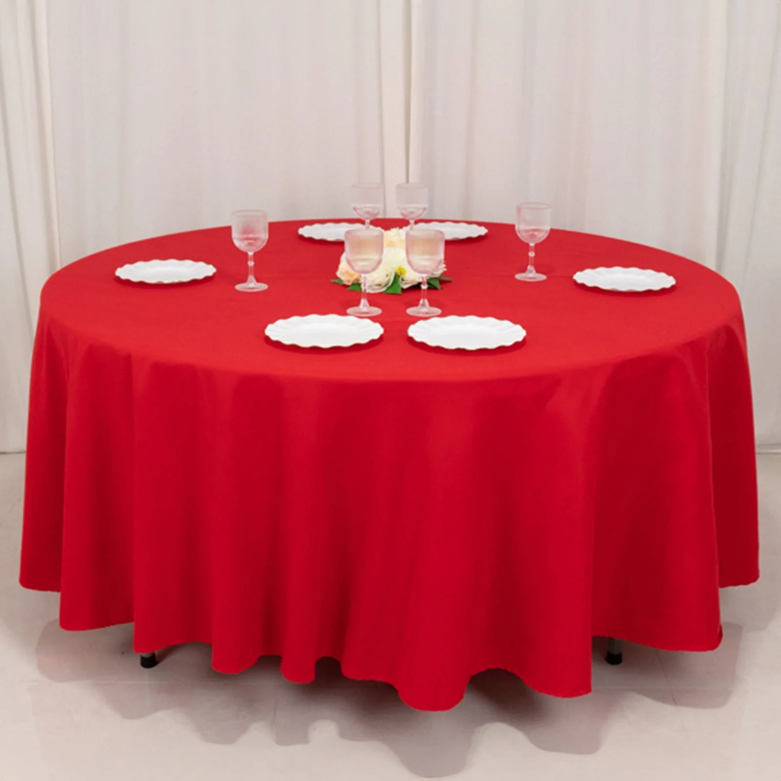 Cotton Blend Round Tablecloth 108" Red - Wrinkle-Resistant Finish Table Cover - Image 9