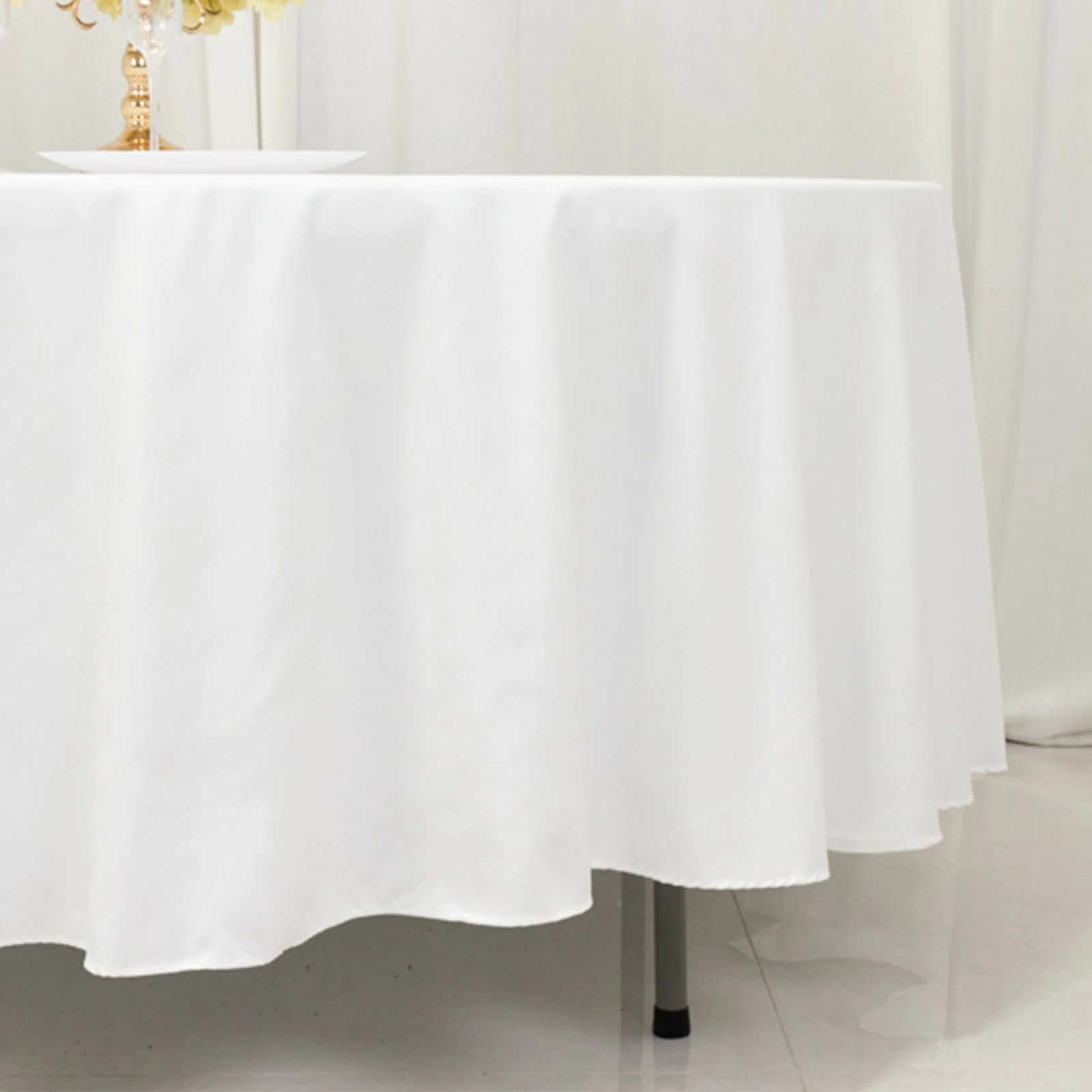 Cotton Blend Round Tablecloth 108" White - Wrinkle-Resistant Finish Table Cover for Weddings and Events - Image 2