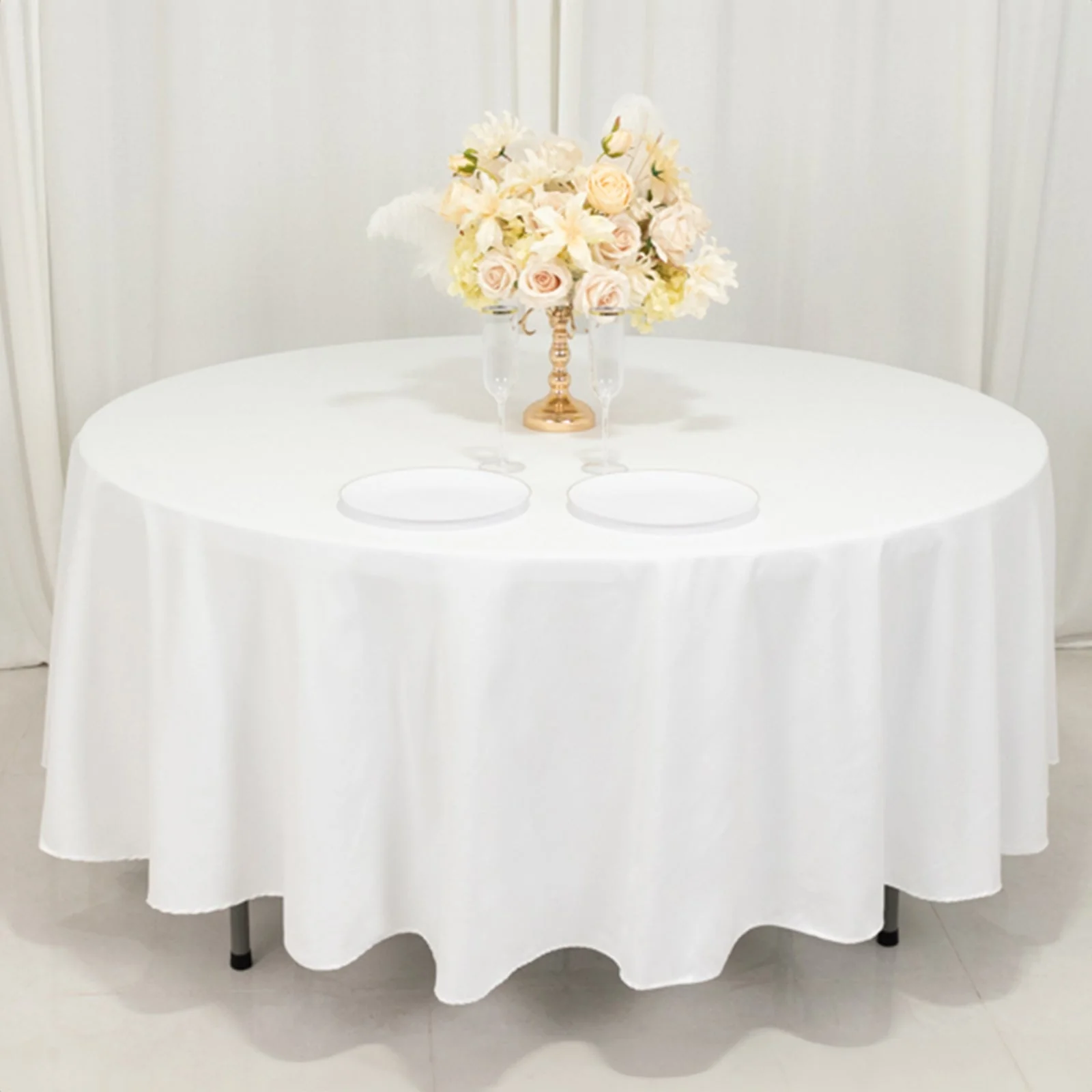Cotton Blend Round Tablecloth 108" White - Wrinkle-Resistant Finish Table Cover for Weddings and Events - Image 3