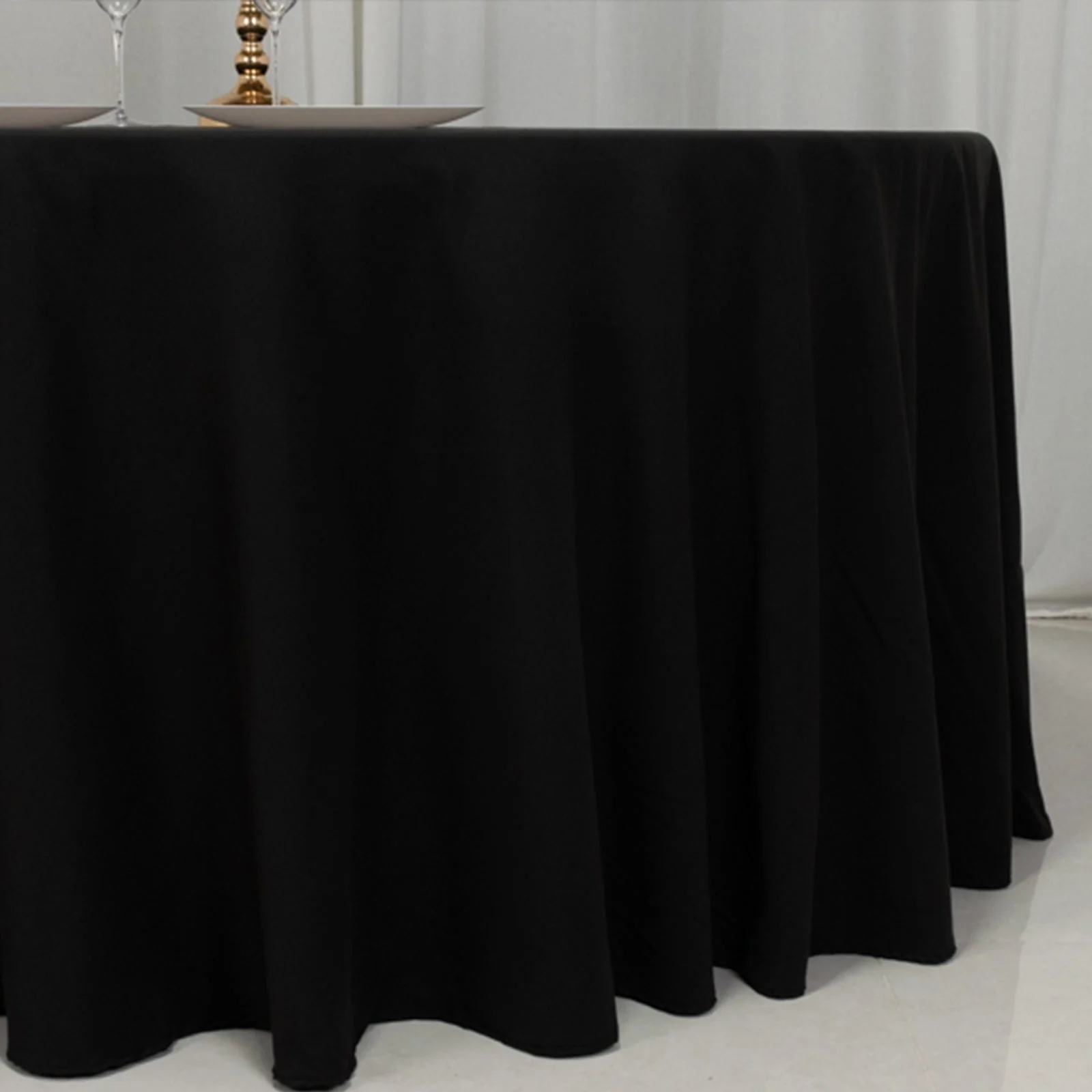 Cotton Blend Round Tablecloth 120" Black - Wrinkle-Resistant Finish Seamless Table Cover - Image 2
