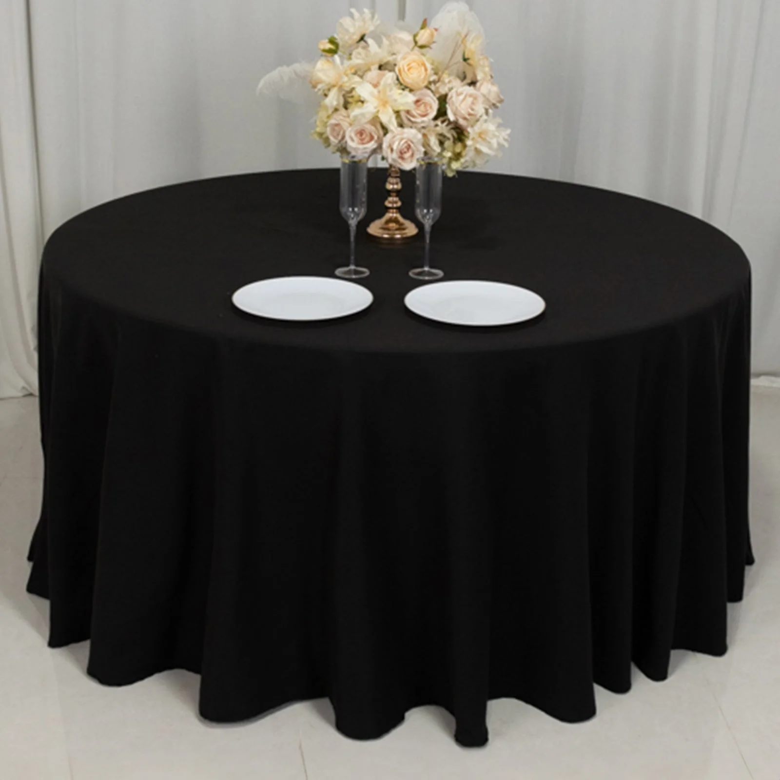 Cotton Blend Round Tablecloth 120" Black - Wrinkle-Resistant Finish Seamless Table Cover - Image 6