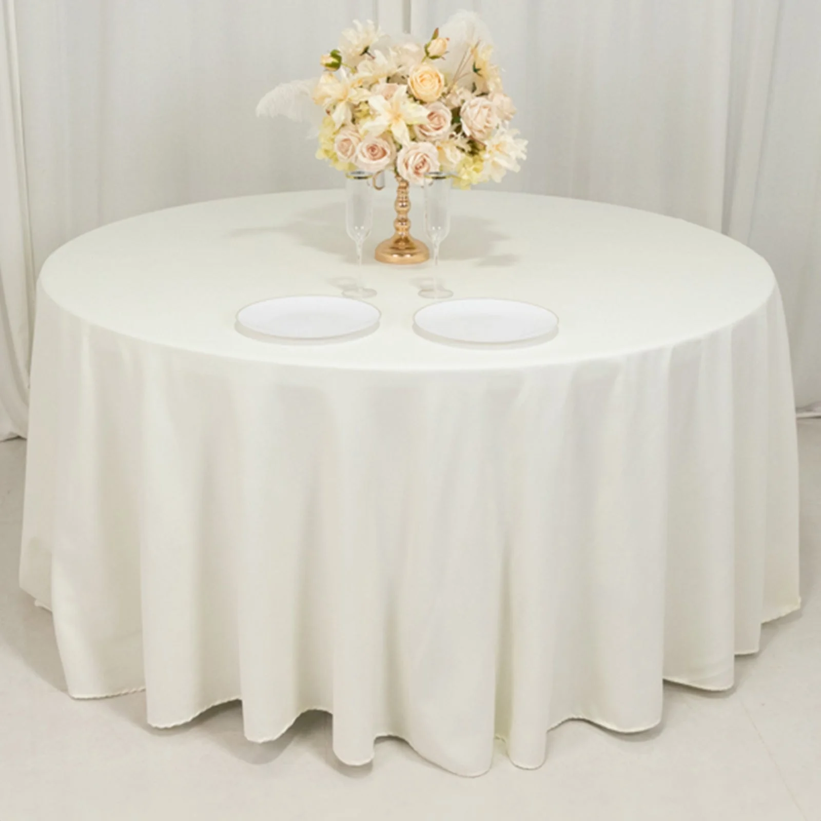 Cotton Blend Round Tablecloth 120" Ivory - Wrinkle-Resistant Finish Seamless Table Cover - Image 6