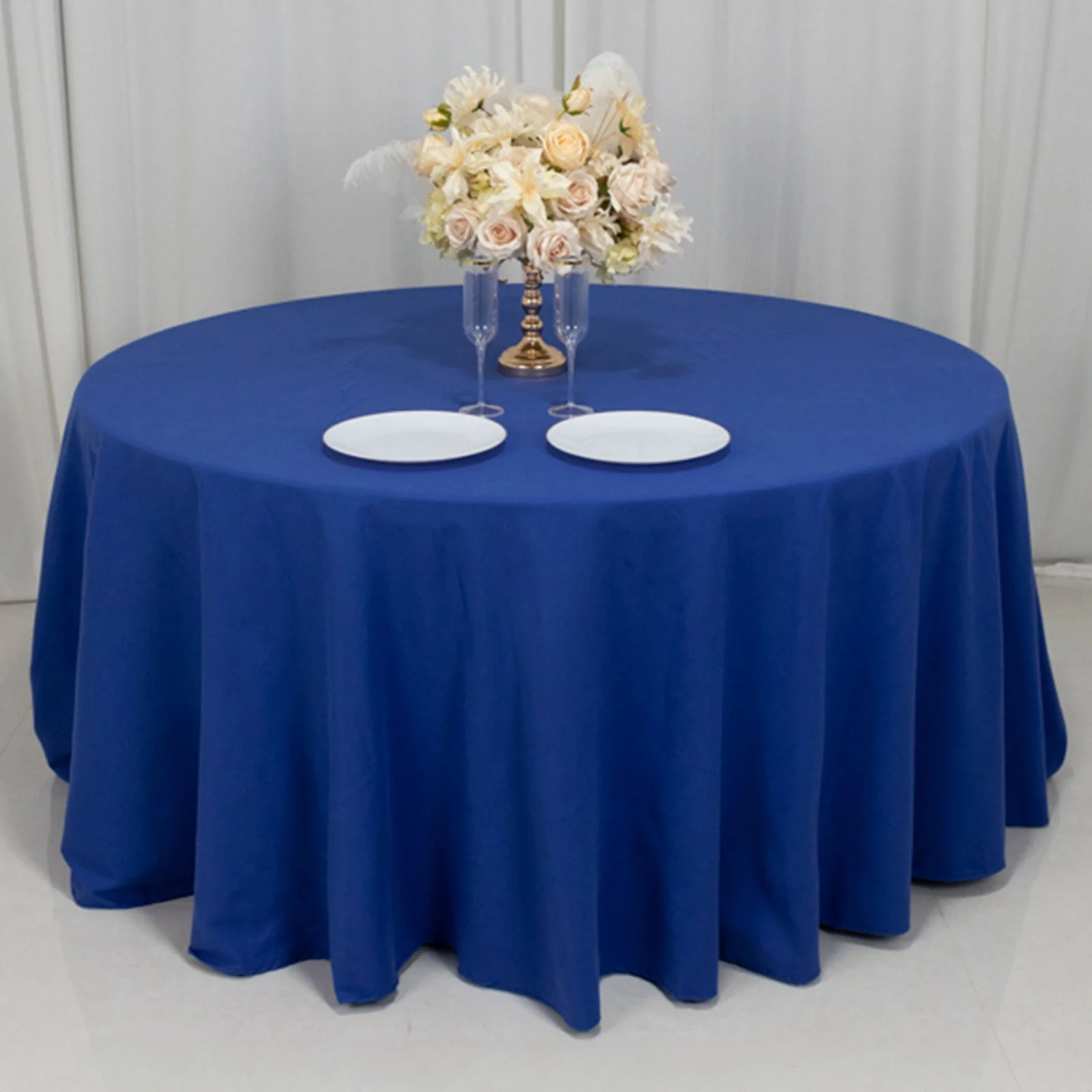 Cotton Blend Round Tablecloth 120" Royal Blue - Wrinkle-Resistant Finish Seamless Table Cover - Image 10