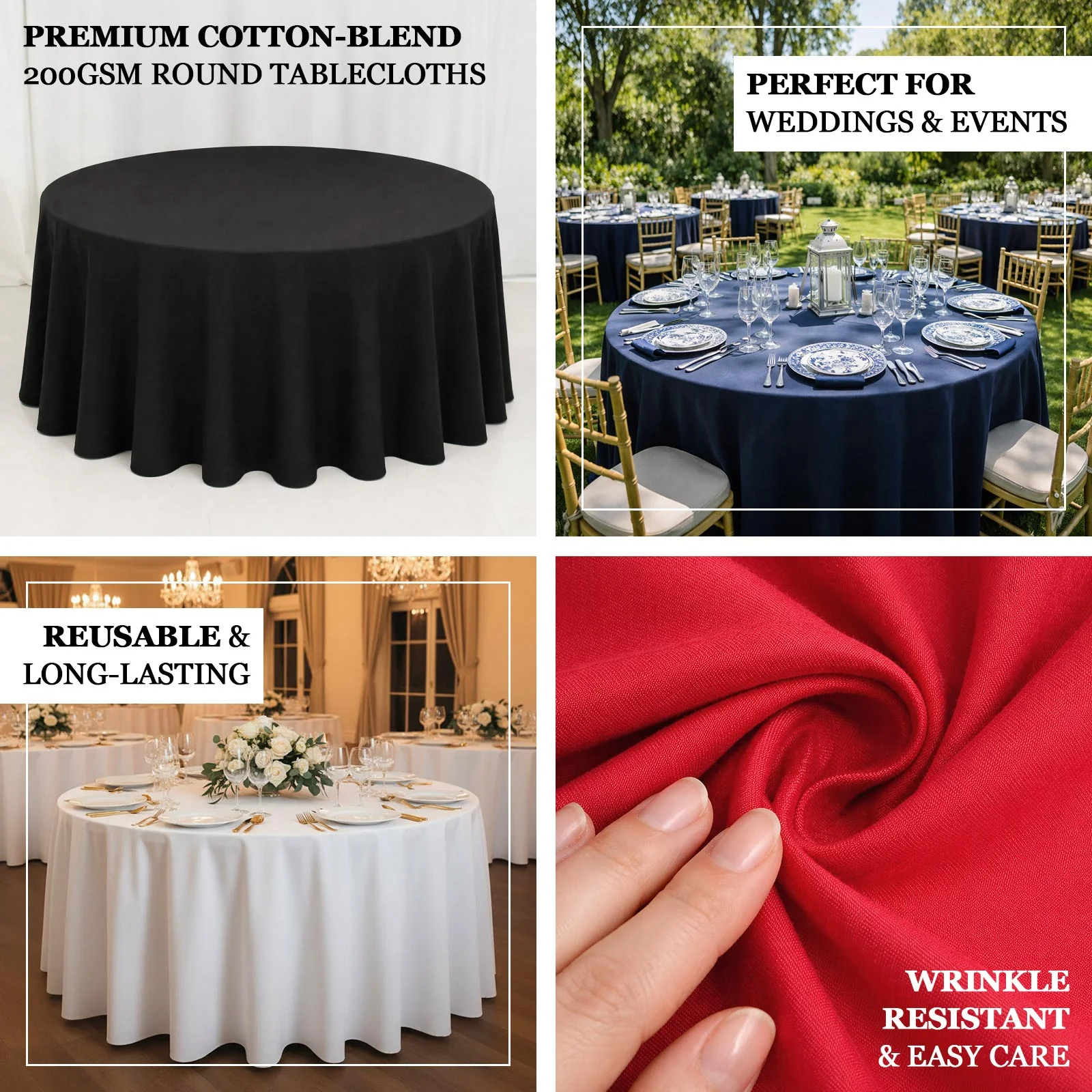 Cotton Blend Round Tablecloth 120" Royal Blue - Wrinkle-Resistant Finish Seamless Table Cover - Image 4