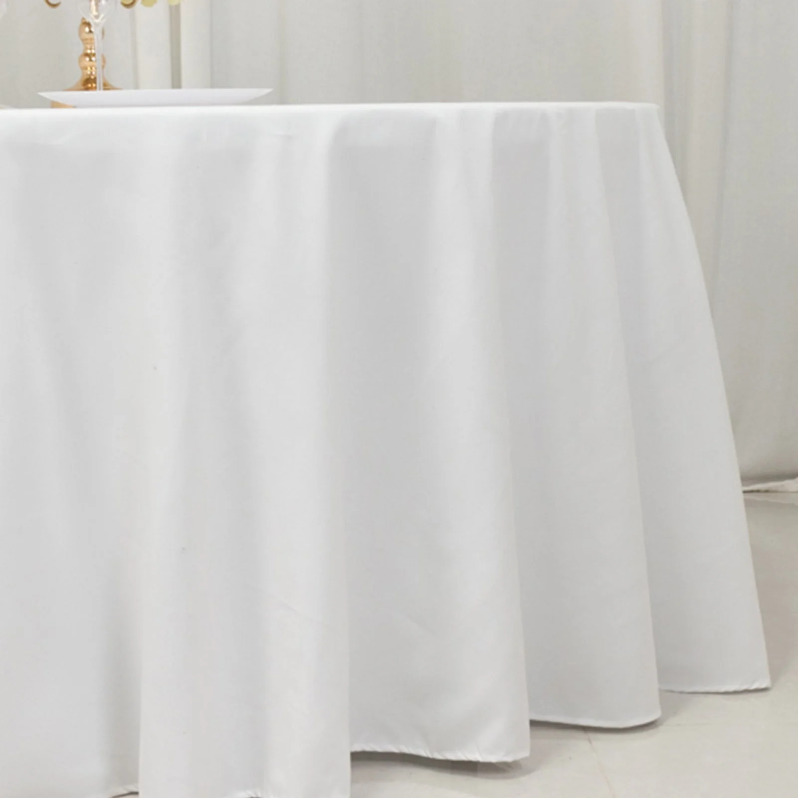 Cotton Blend Round Tablecloth 120" White - Wrinkle-Resistant Finish Seamless Table Cover for Weddings and Events - Image 2
