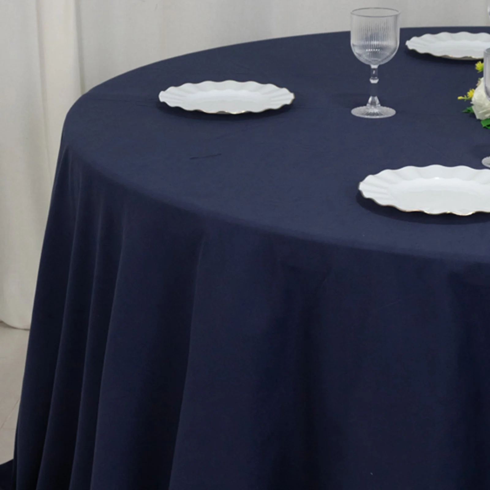 Cotton Blend Round Tablecloth 132" Navy Blue - Wrinkle-Resistant Finish Seamless Table Cover - Image 10