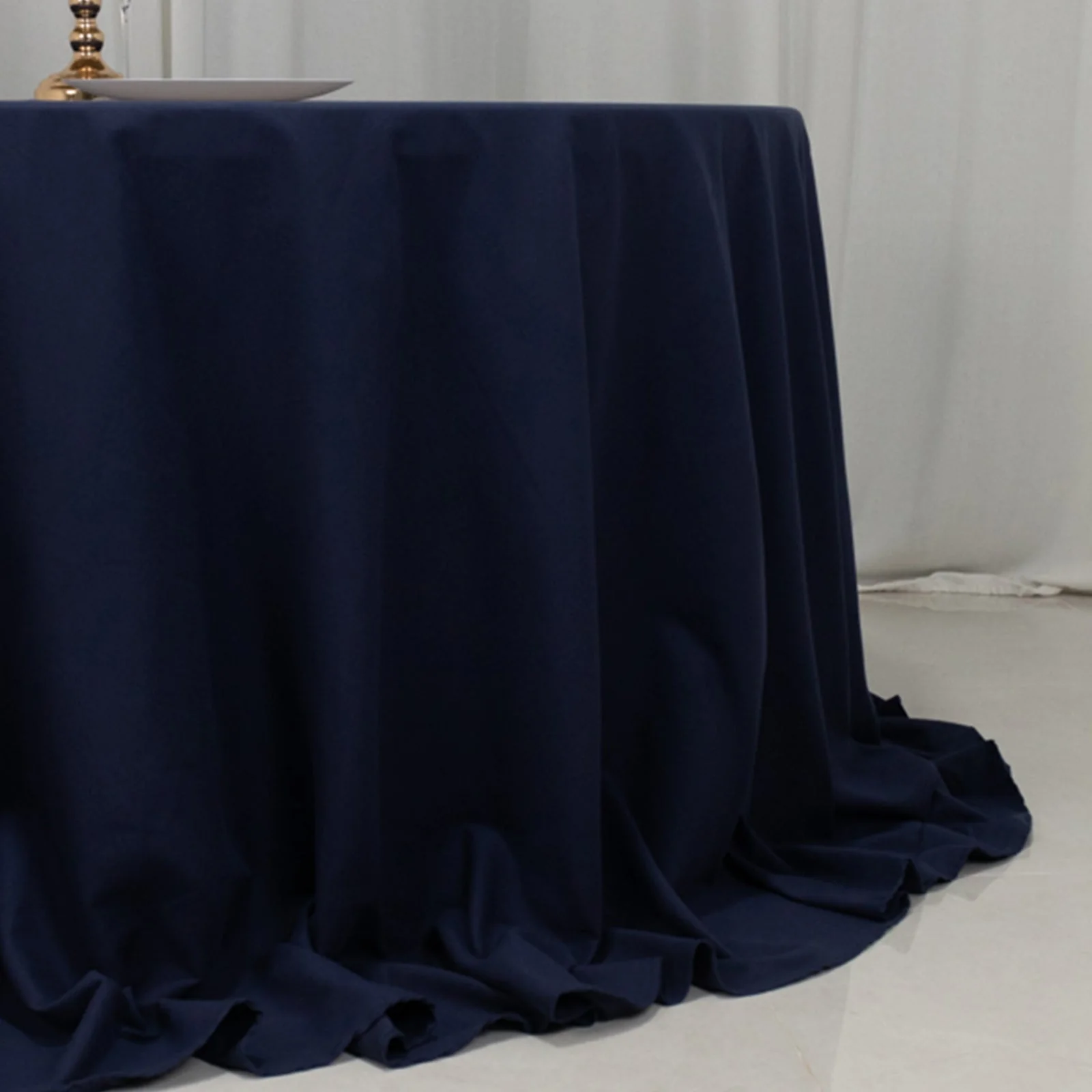 Cotton Blend Round Tablecloth 132" Navy Blue - Wrinkle-Resistant Finish Seamless Table Cover - Image 2