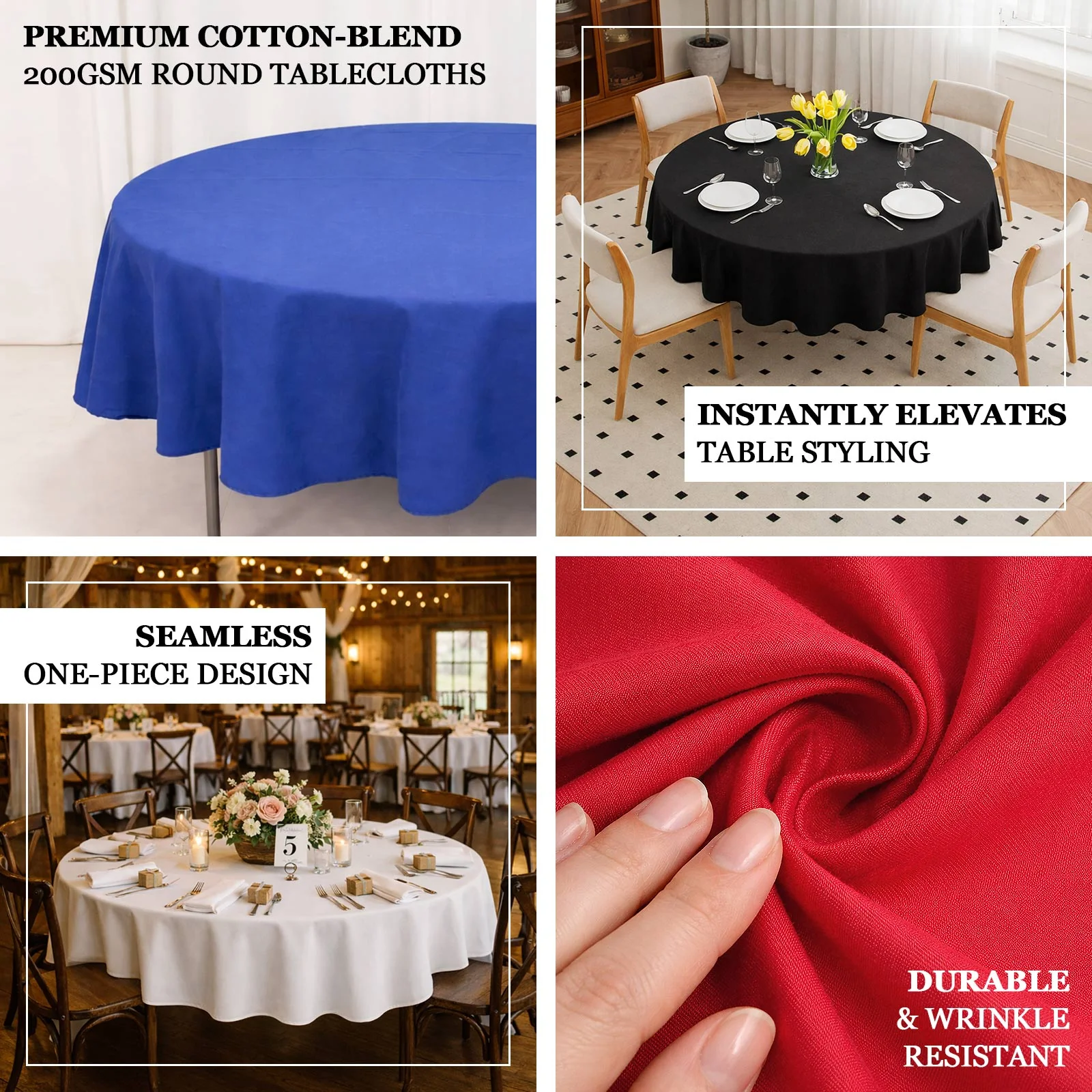 Cotton Blend Round Tablecloth 90" Ivory with Wrinkle-Resistant Fabric Table Cover - Image 4
