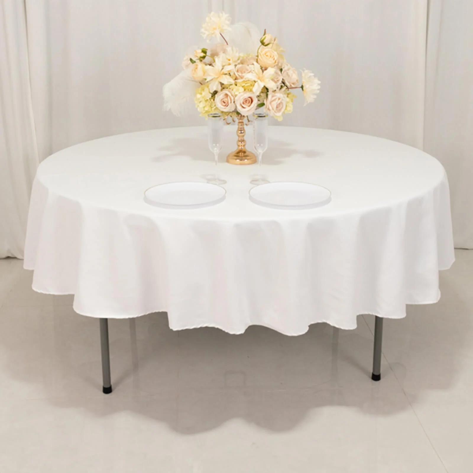 Cotton Blend Round Tablecloth 90" White with Wrinkle-Resistant Fabric - Perfect for Daily and Formal Use - Image 10