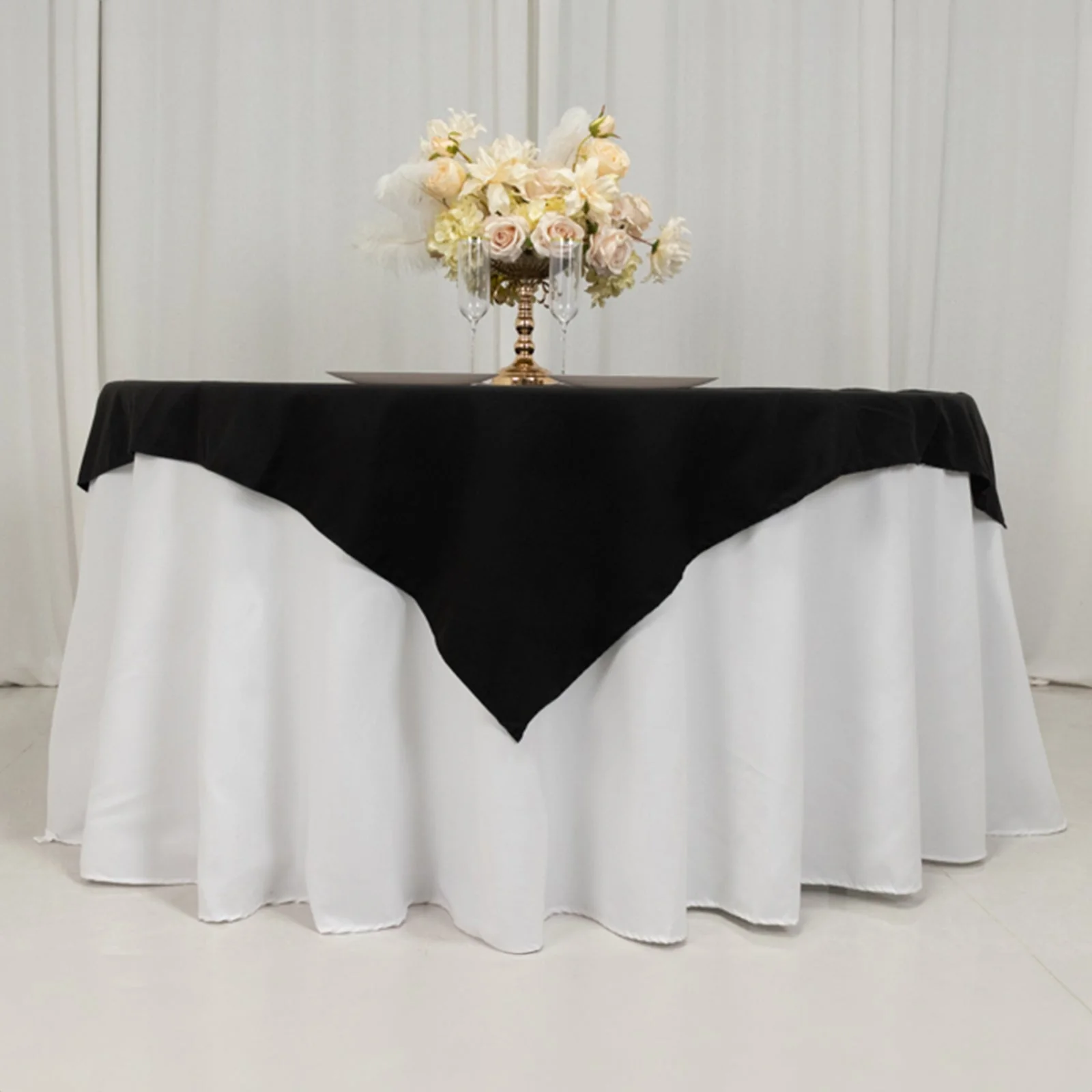 Cotton Blend Square Table Overlay 54"x54" Black - Wrinkle-Resistant, Sleek and Durable Table Topper for Everyday Use - Image 2