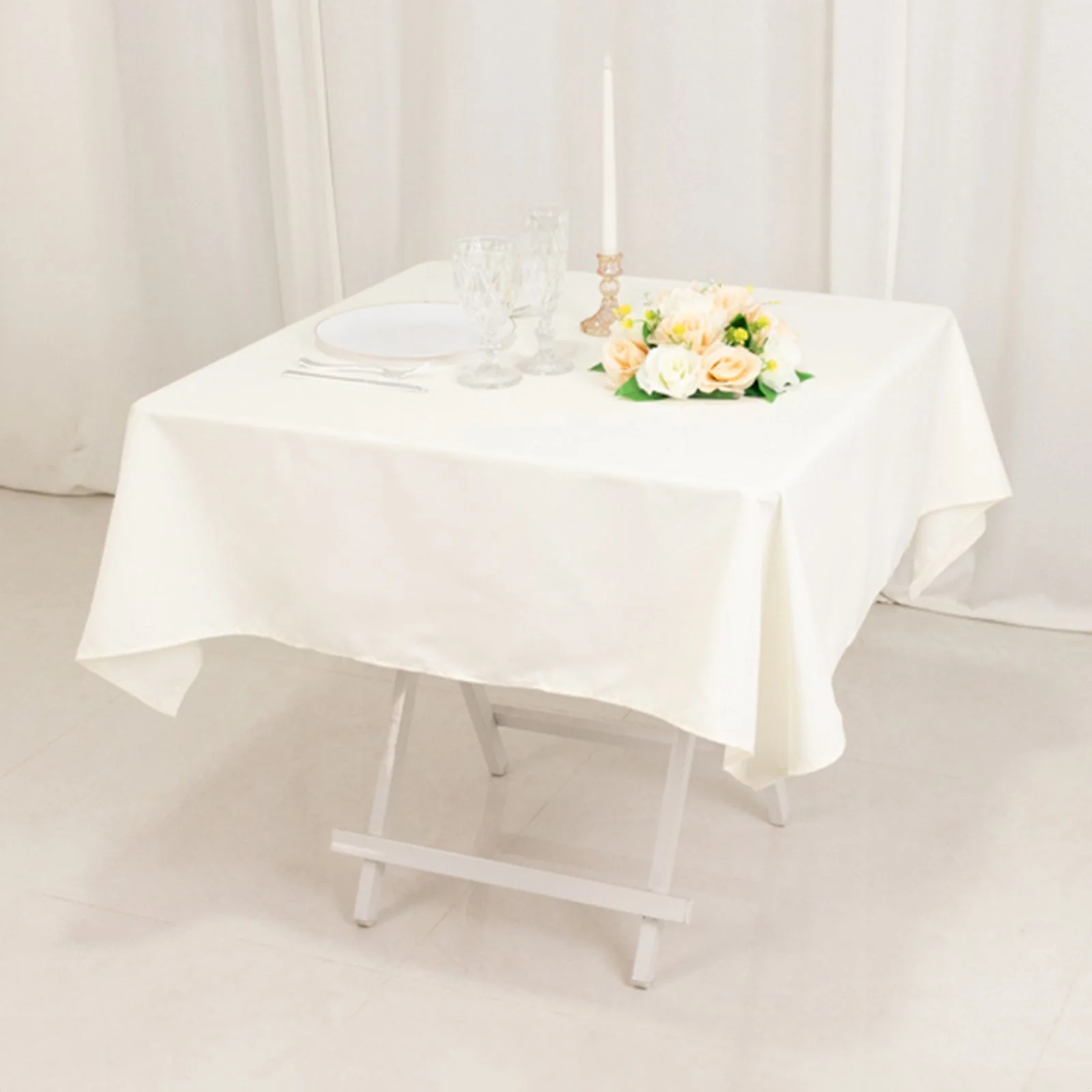 Cotton Blend Square Table Overlay 54"x54" Ivory - Wrinkle-Resistant and Durable Table Topper - Image 4