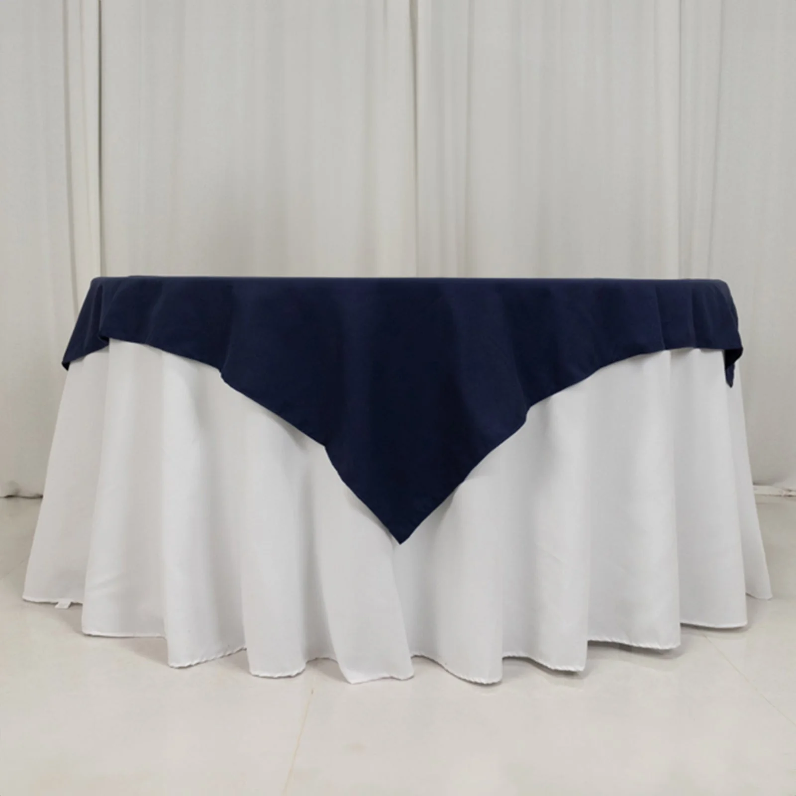 Cotton Blend Square Table Overlay 54"x54" Navy Blue - Wrinkle-Resistant and Durable Table Topper