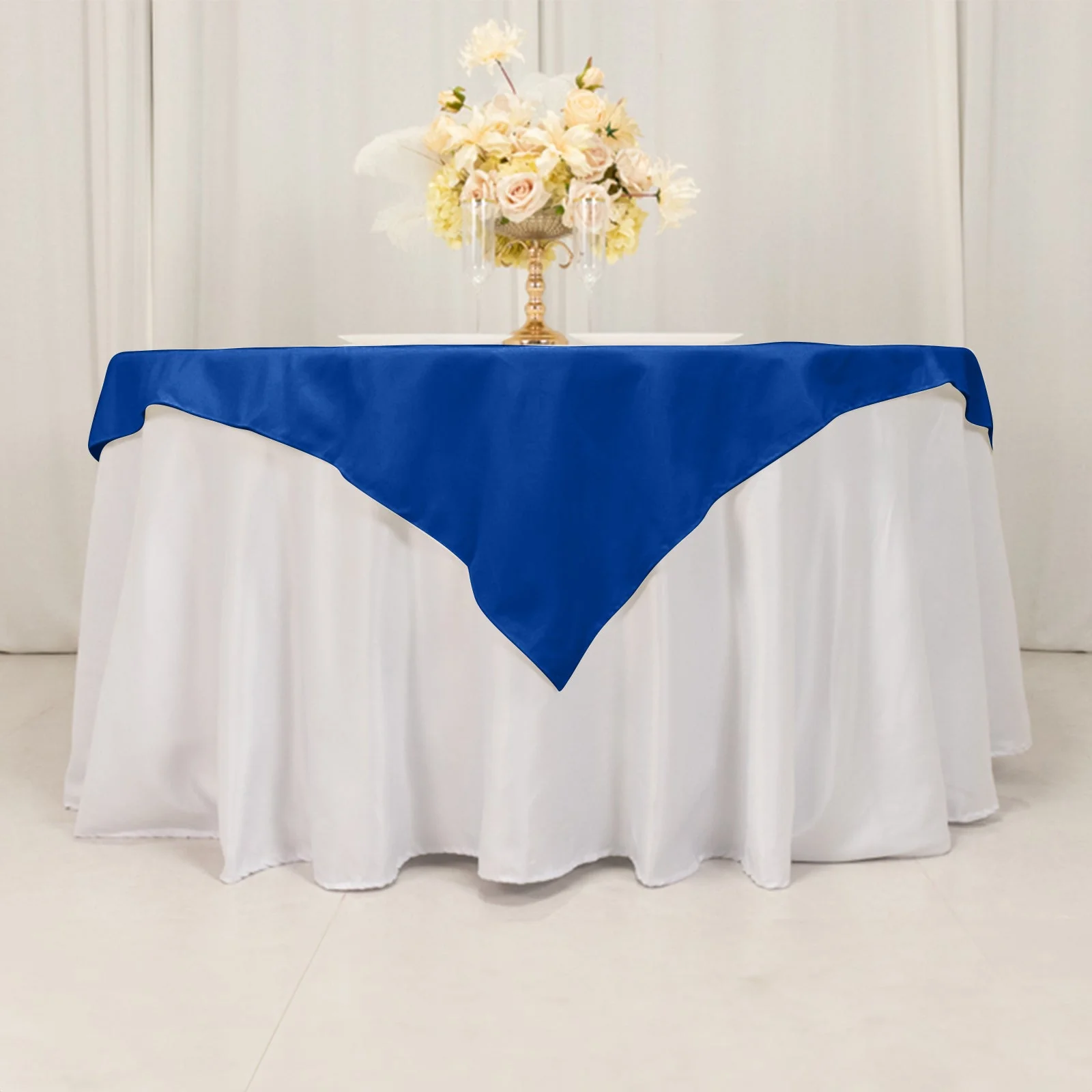 Cotton Blend Square Table Overlay 54"x54" Royal Blue - Wrinkle-Resistant and Durable Table Topper - Image 5