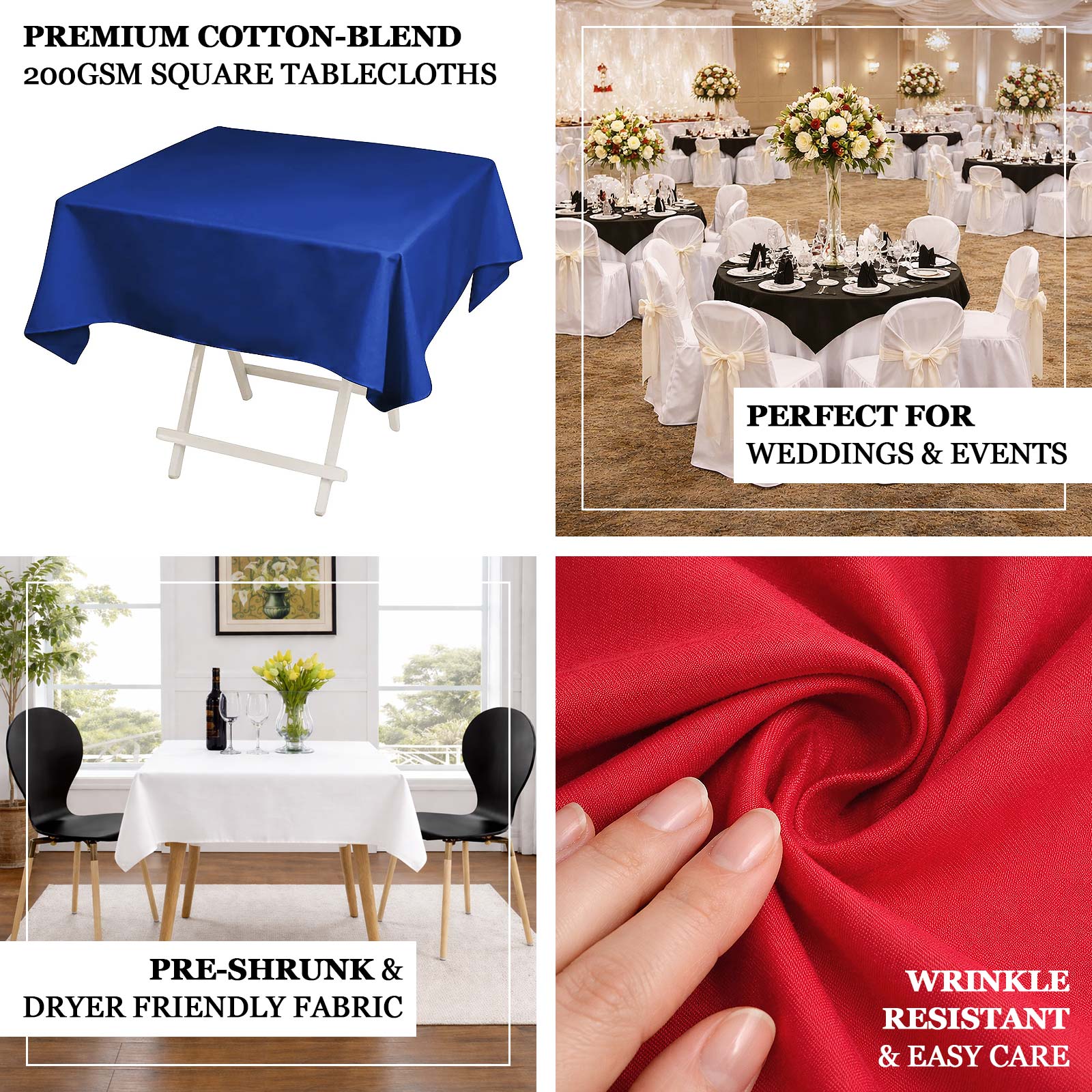 Cotton Blend Square Tablecloth 54"x54" Black - Wrinkle-Resistant, Sleek and Durable Table Cover for Everyday Use - Image 4