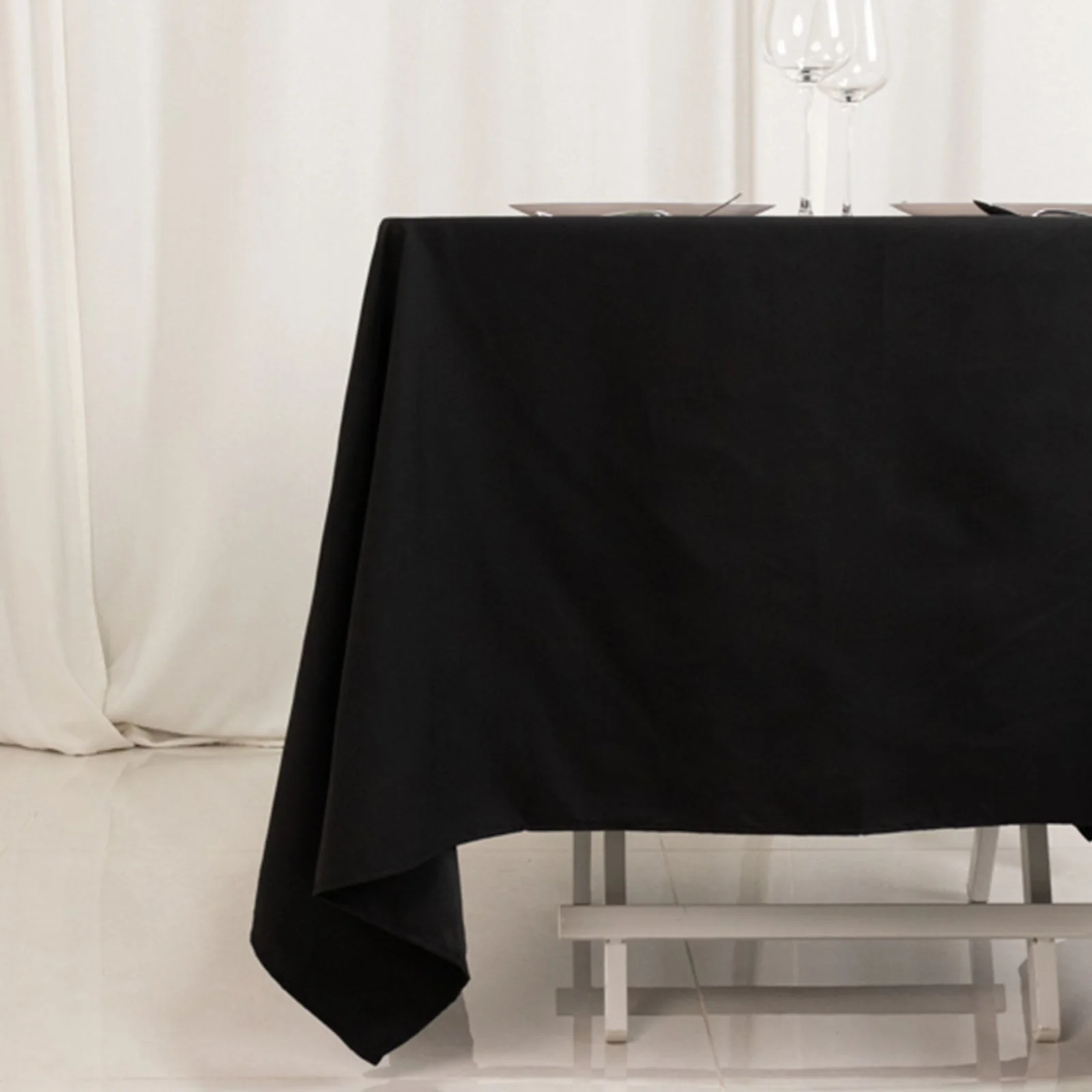 Cotton Blend Square Tablecloth 70"x70" Black with Wrinkle-Resistant Table Cover - Image 7