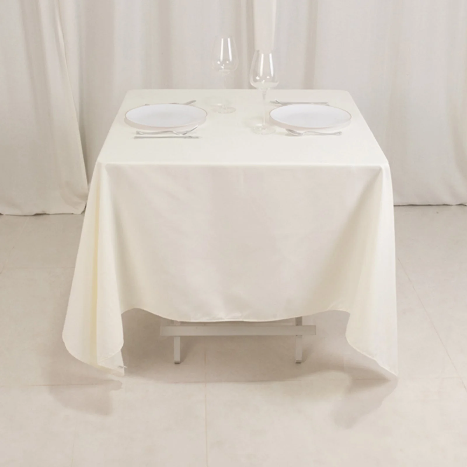 Cotton Blend Square Tablecloth 70"x70" Ivory with Wrinkle-Resistant Table Cover - Image 6