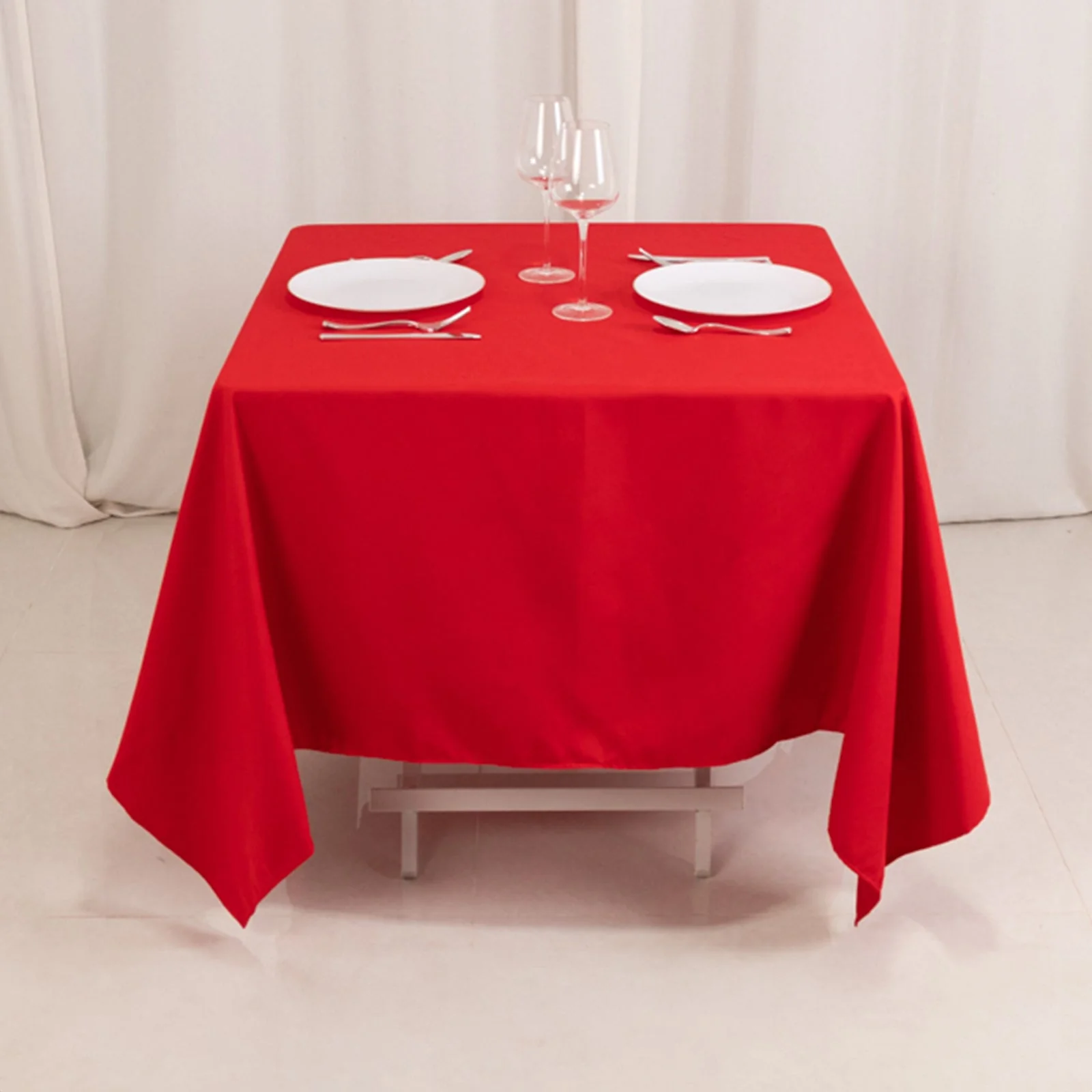 Cotton Blend Square Tablecloth 70"x70" Red with Wrinkle-Resistant Table Cover - Image 10