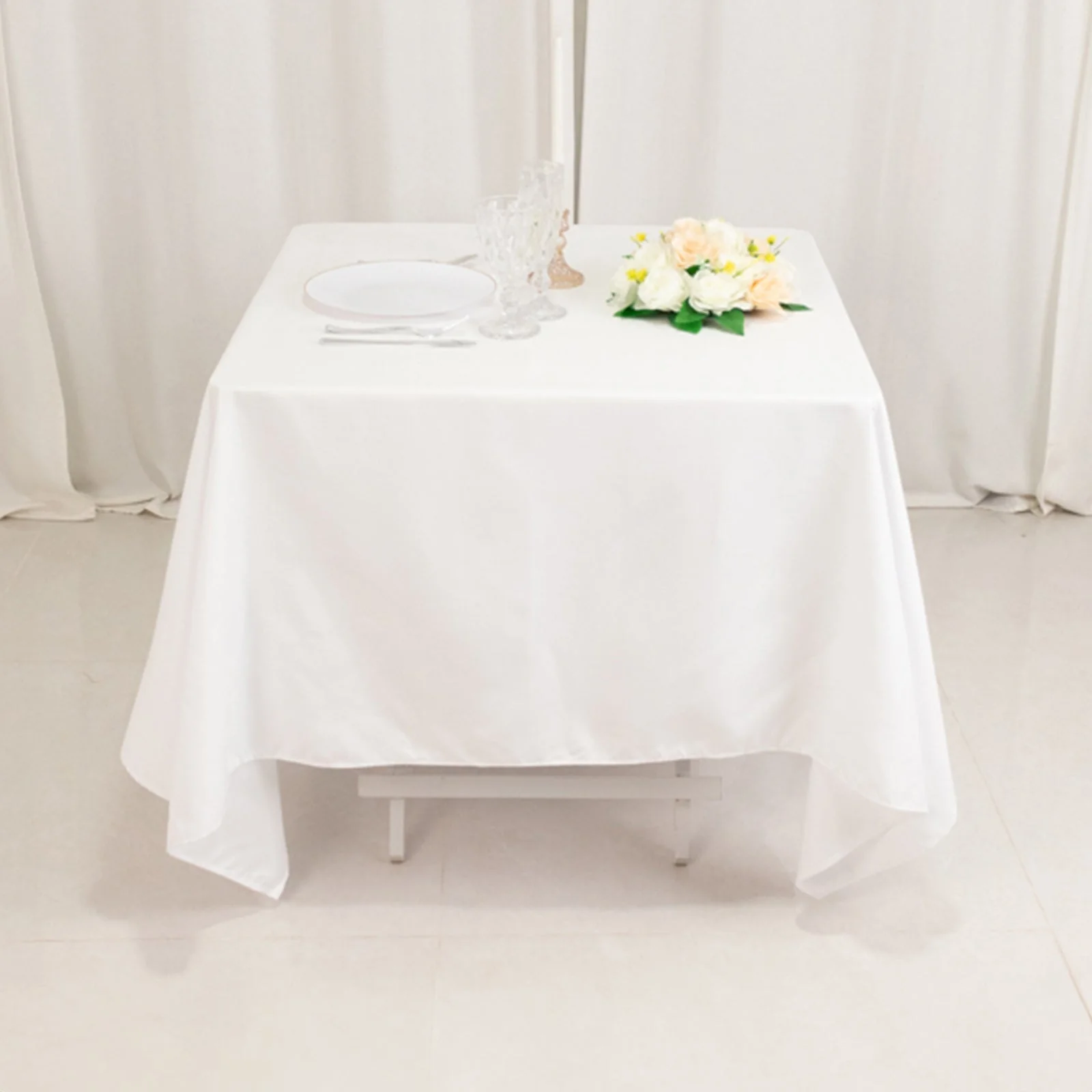 Cotton Blend Square Tablecloth 70"x70" White with Wrinkle-Resistant Finish - Practical and Stylish for Dining Tables - Image 2