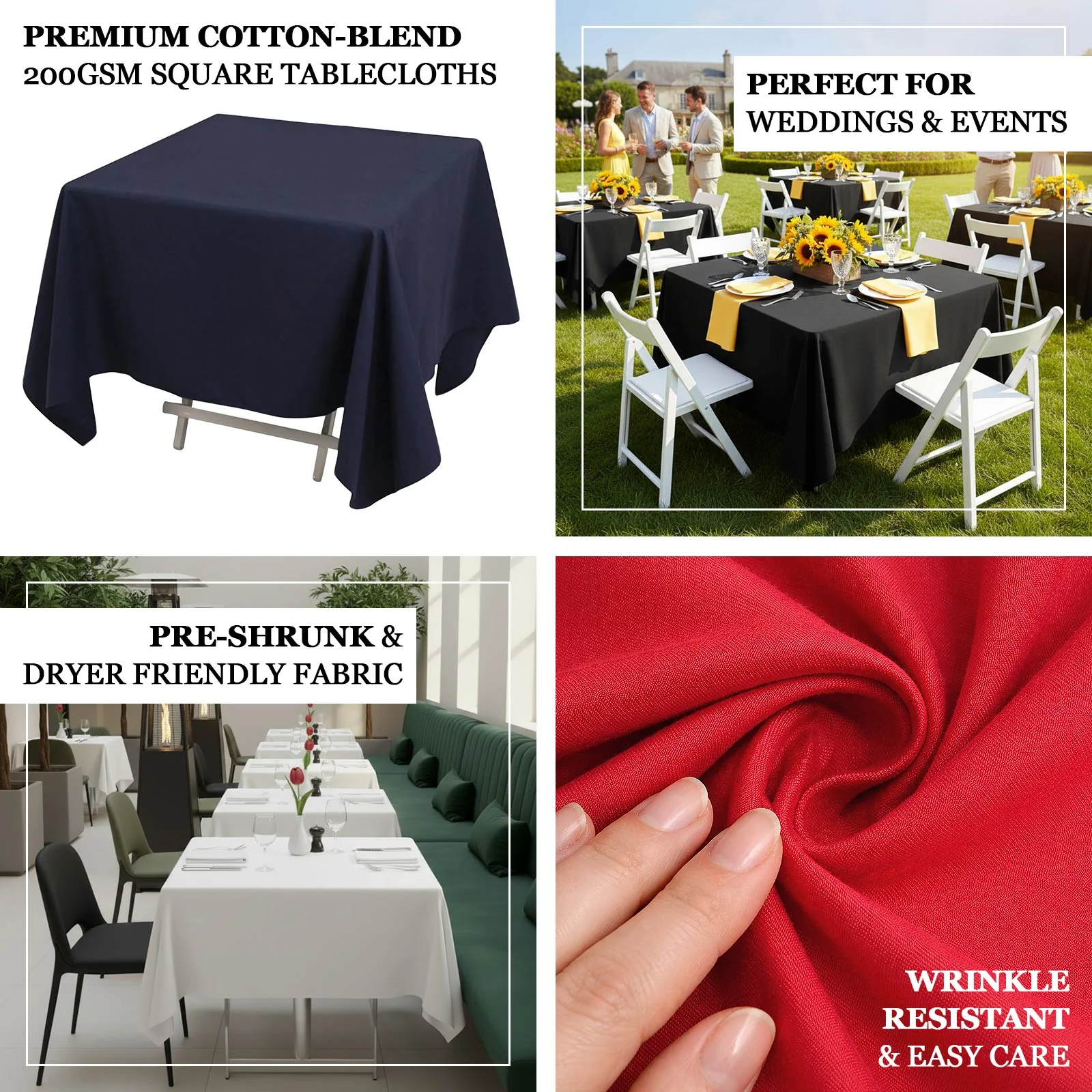 Cotton Blend Square Tablecloth 70"x70" White with Wrinkle-Resistant Finish - Practical and Stylish for Dining Tables - Image 4