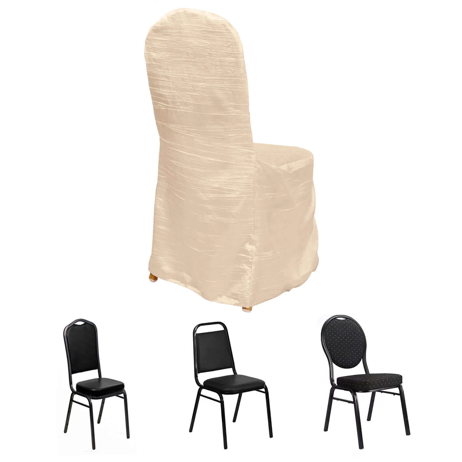 Crinkle Crushed Taffeta Banquet Chair Cover Beige - Reusable Slipcover