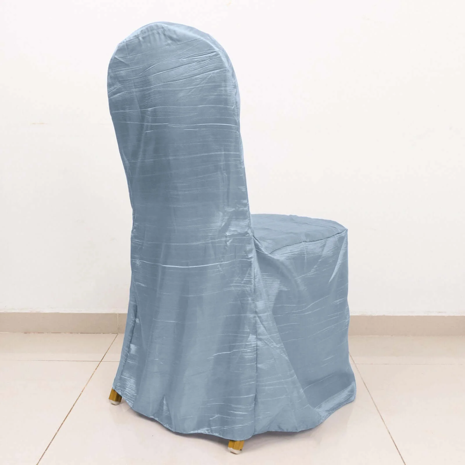 Crinkle Crushed Taffeta Banquet Chair Cover Dusty Blue - Reusable Slipcover - Image 11