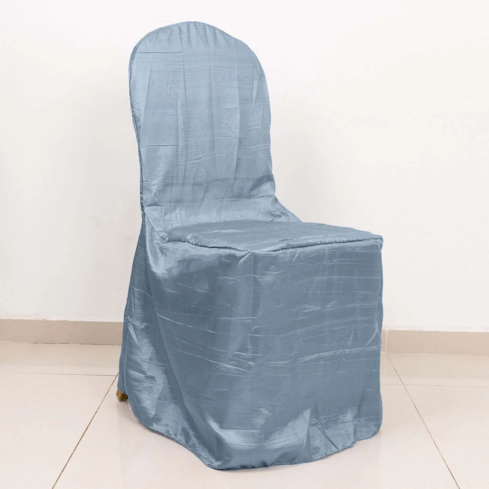 Crinkle Crushed Taffeta Banquet Chair Cover Dusty Blue - Reusable Slipcover - Image 2