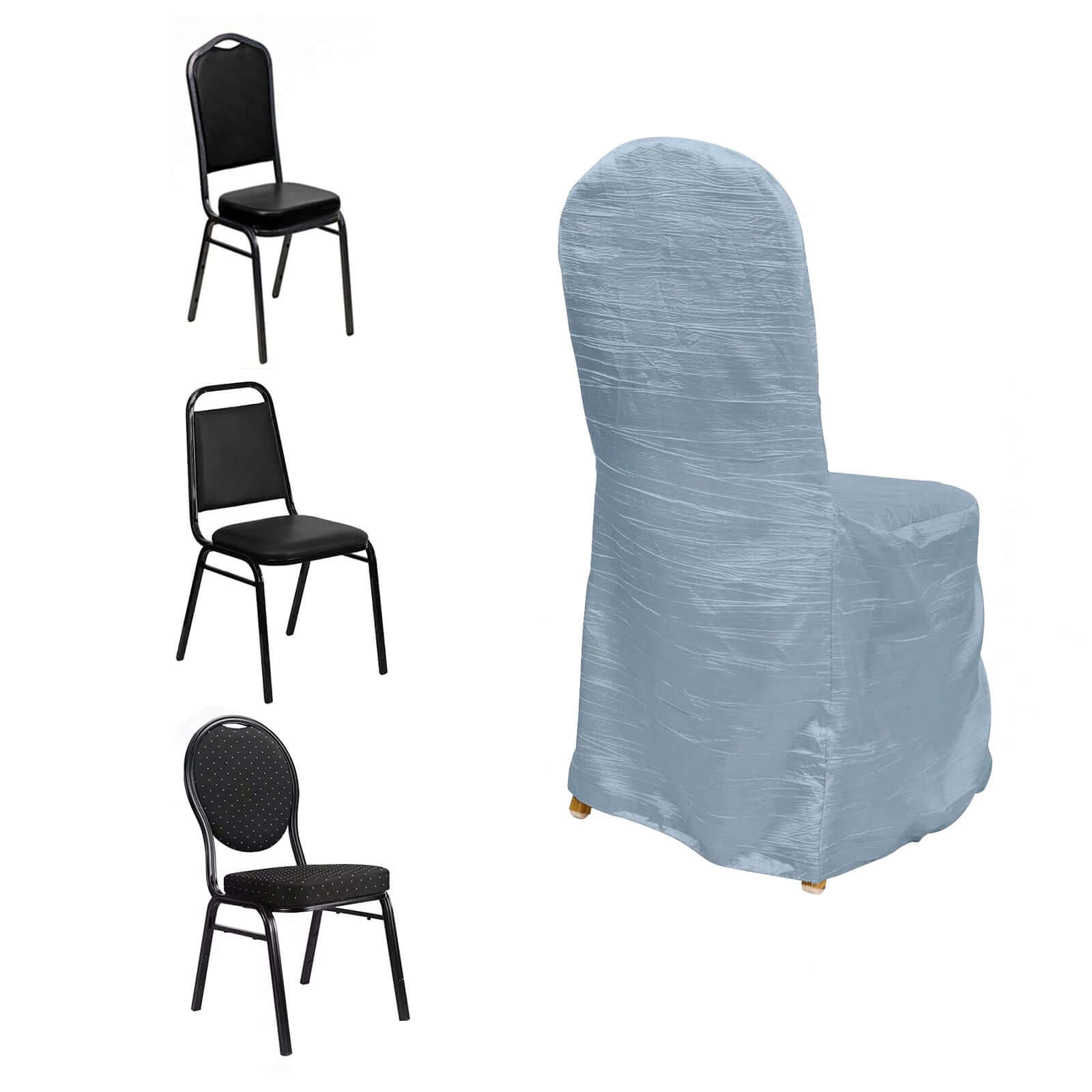 Crinkle Crushed Taffeta Banquet Chair Cover Dusty Blue - Reusable Slipcover - Image 6