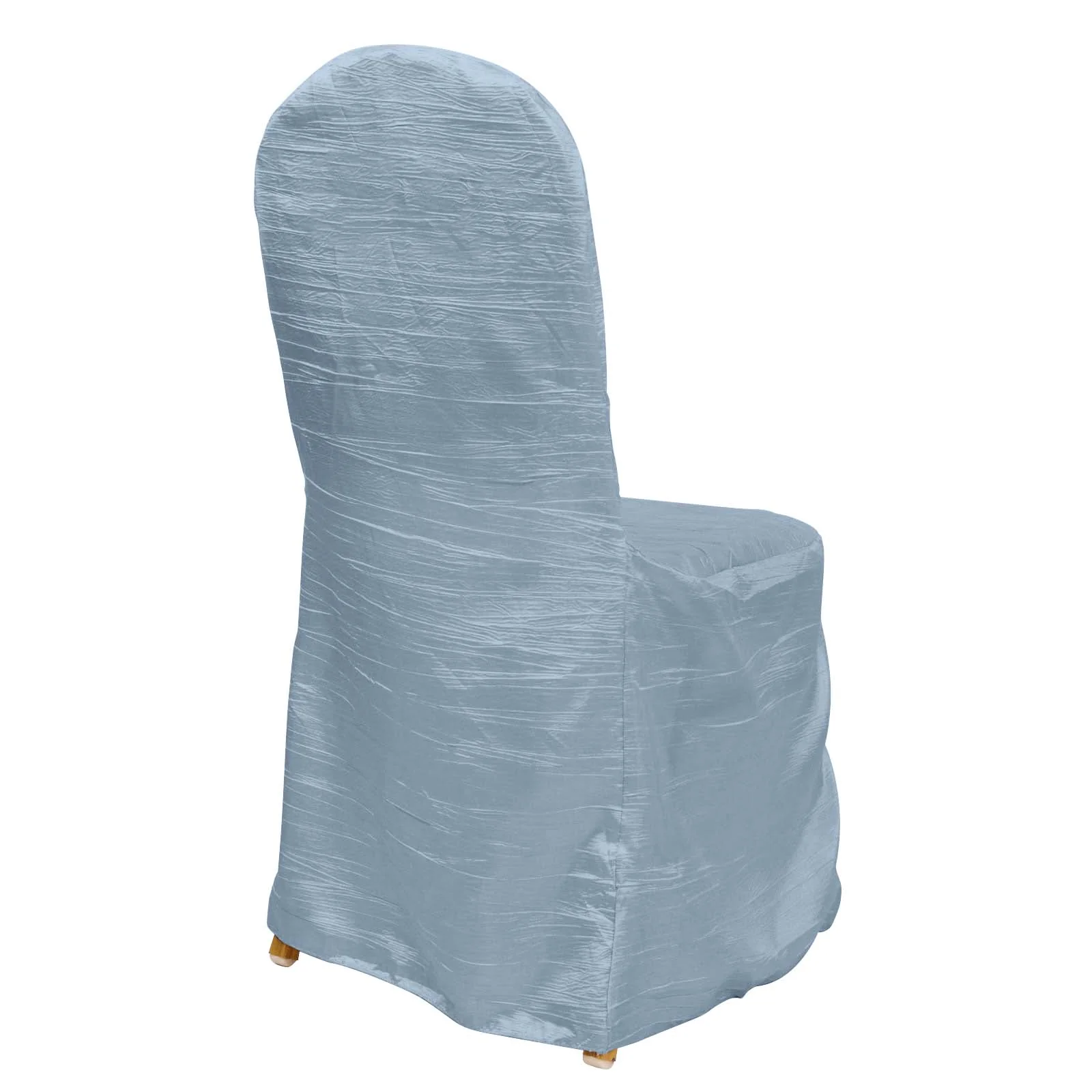 Crinkle Crushed Taffeta Banquet Chair Cover Dusty Blue - Reusable Slipcover - Image 9