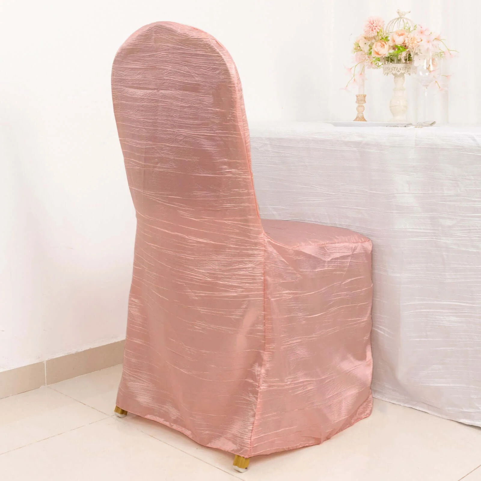 Crinkle Crushed Taffeta Banquet Chair Cover Dusty Rose - Reusable Slipcover - Image 10