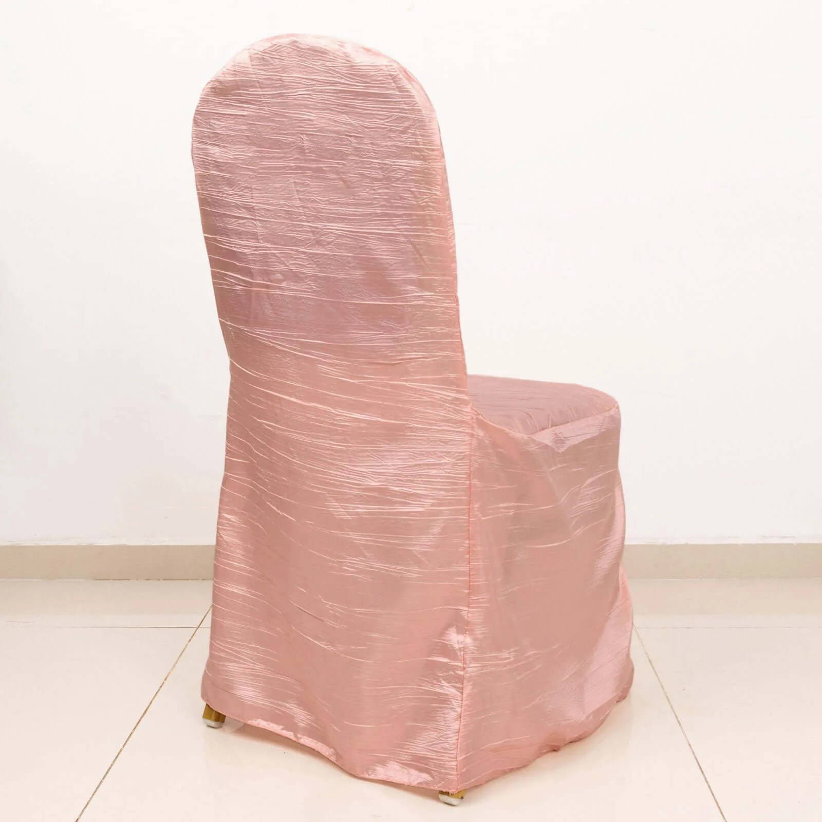 Crinkle Crushed Taffeta Banquet Chair Cover Dusty Rose - Reusable Slipcover - Image 11